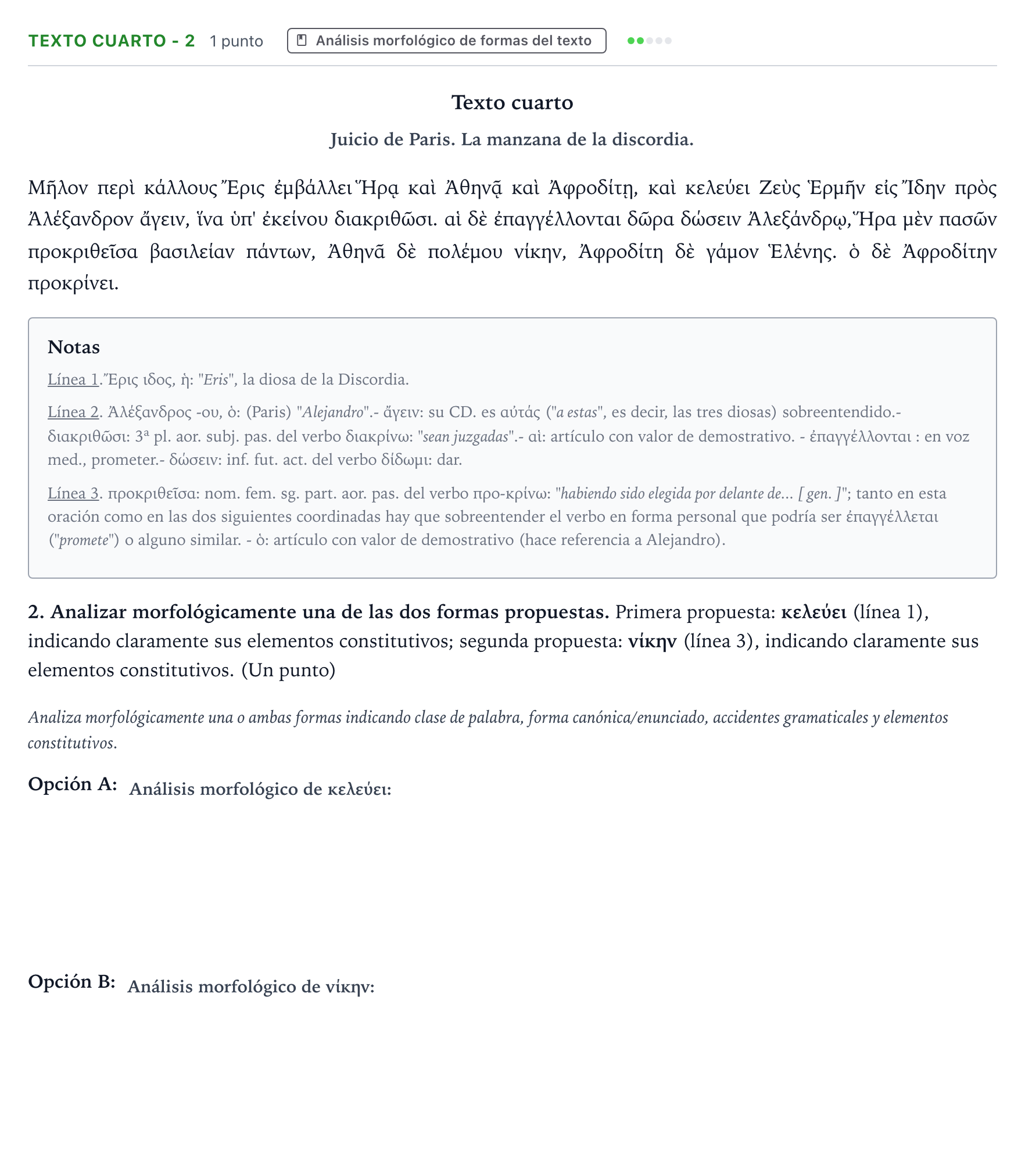 Enunciado: Ejercicio Texto cuarto - 2 · Griego II PAU Aragón Extraordinaria 2023