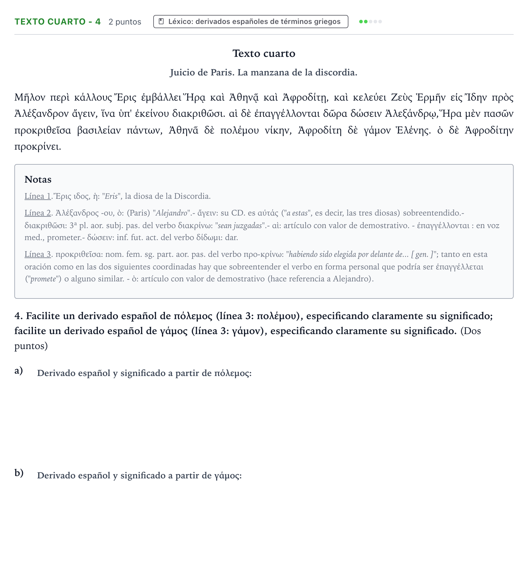 Enunciado: Ejercicio Texto cuarto - 4 · Griego II PAU Aragón Extraordinaria 2023