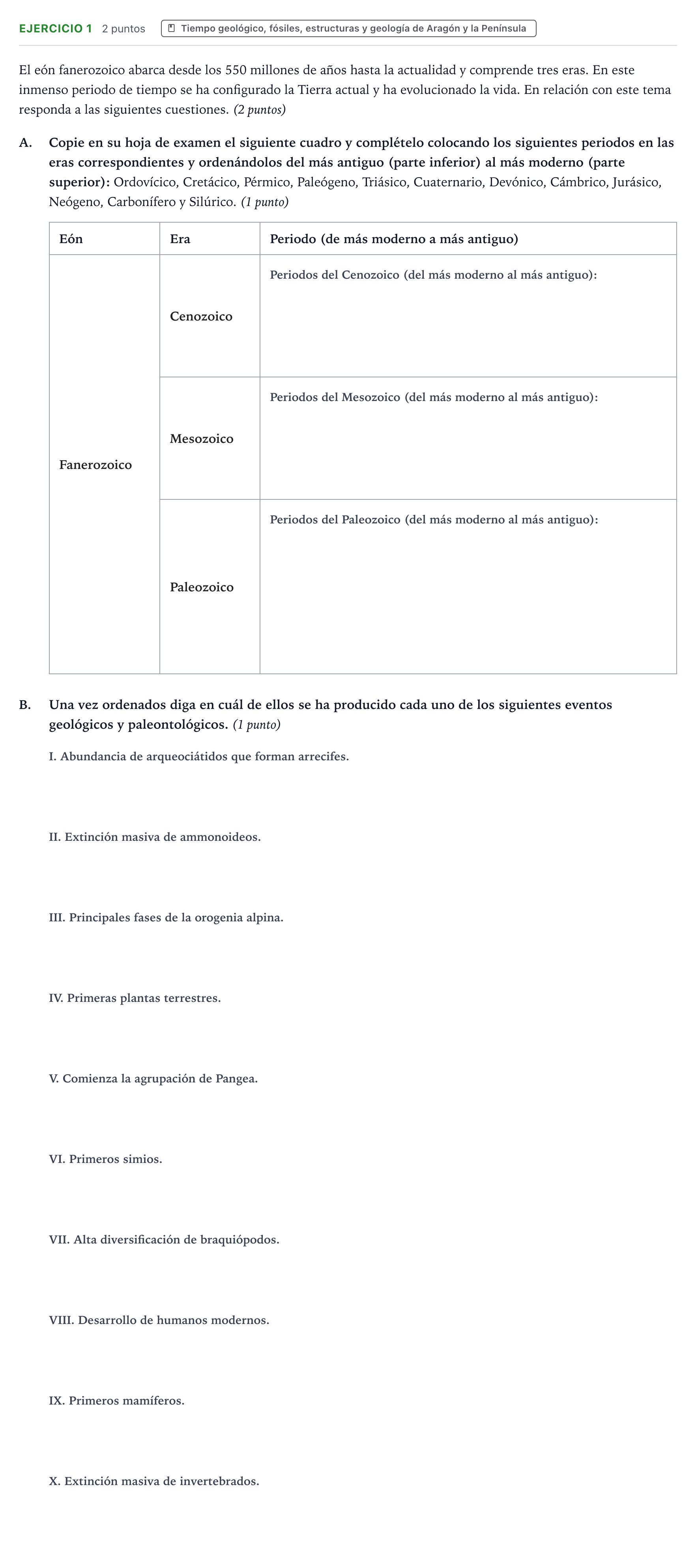 Enunciado: Problema 1 · Geología y Ciencias Ambientales PAU Aragón Ordinaria 2023