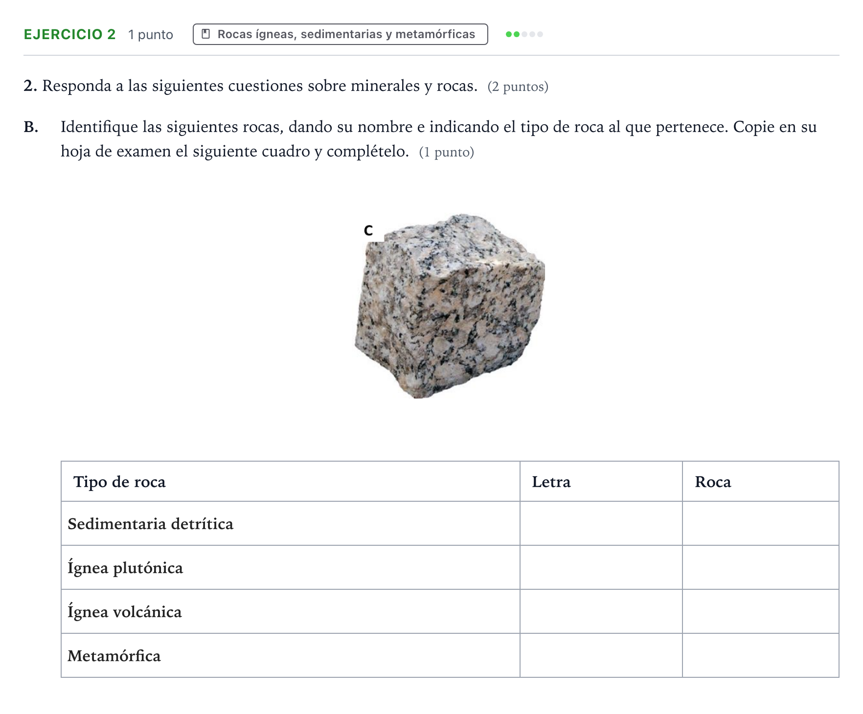 Enunciado: Ejercicio 2 - Rocas · Geología y Ciencias Ambientales PAU Aragón Ordinaria 2023