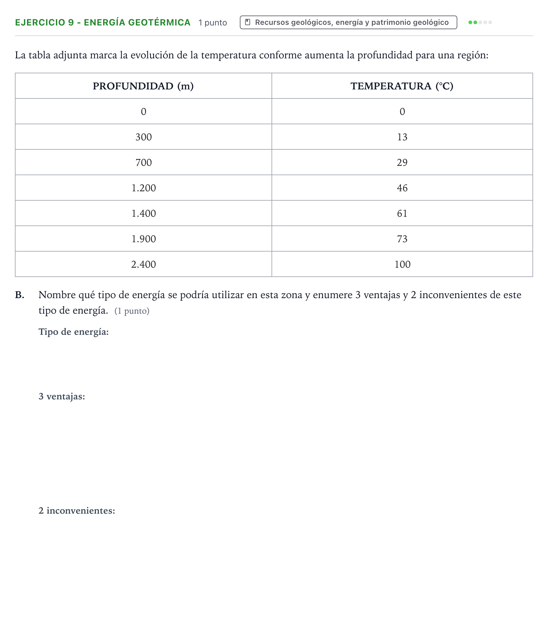 Enunciado: Ejercicio 9 - Energía geotérmica · Geología y Ciencias Ambientales PAU Aragón Ordinaria 2023