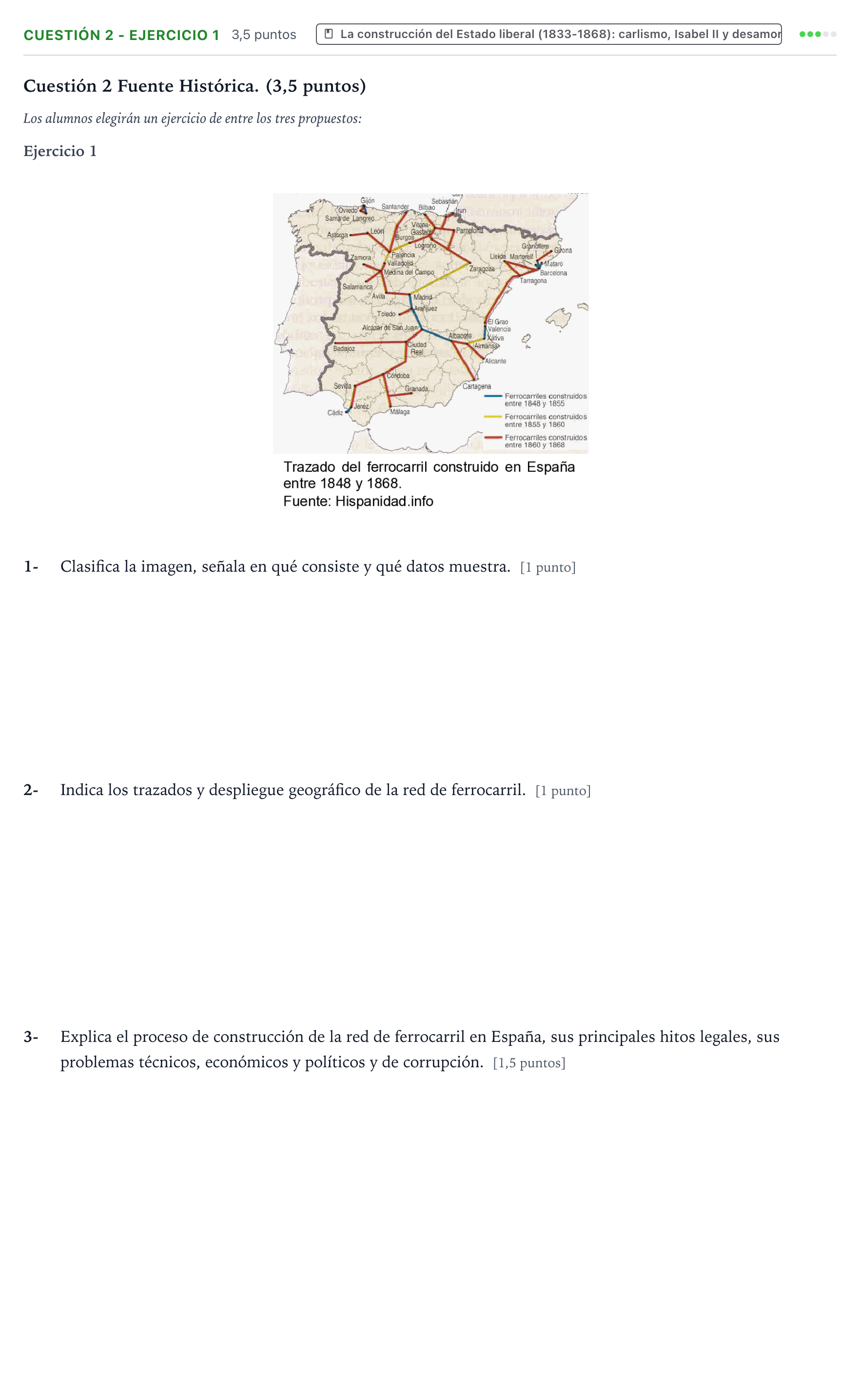 Enunciado: Cuestión 2 - Ejercicio 1 · Historia de España PAU Aragón Extraordinaria 2023