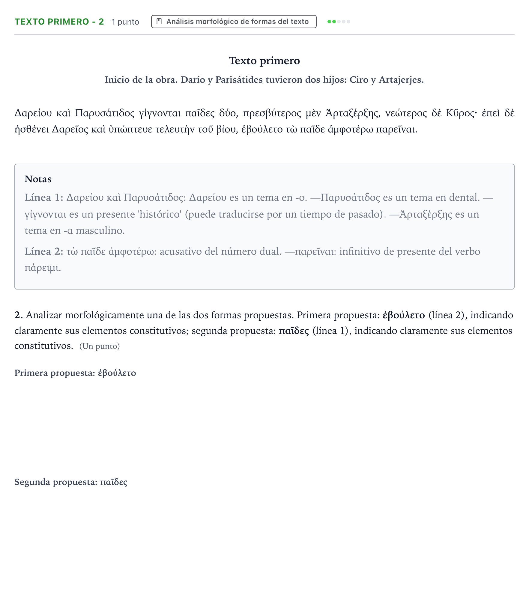 Enunciado: Ejercicio Texto primero - 2 · Griego II PAU Aragón Ordinaria 2023