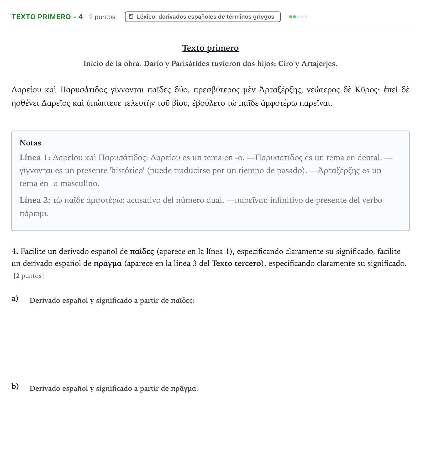Enunciado: Ejercicio Texto primero - 4 · Griego II PAU Aragón Ordinaria 2023
