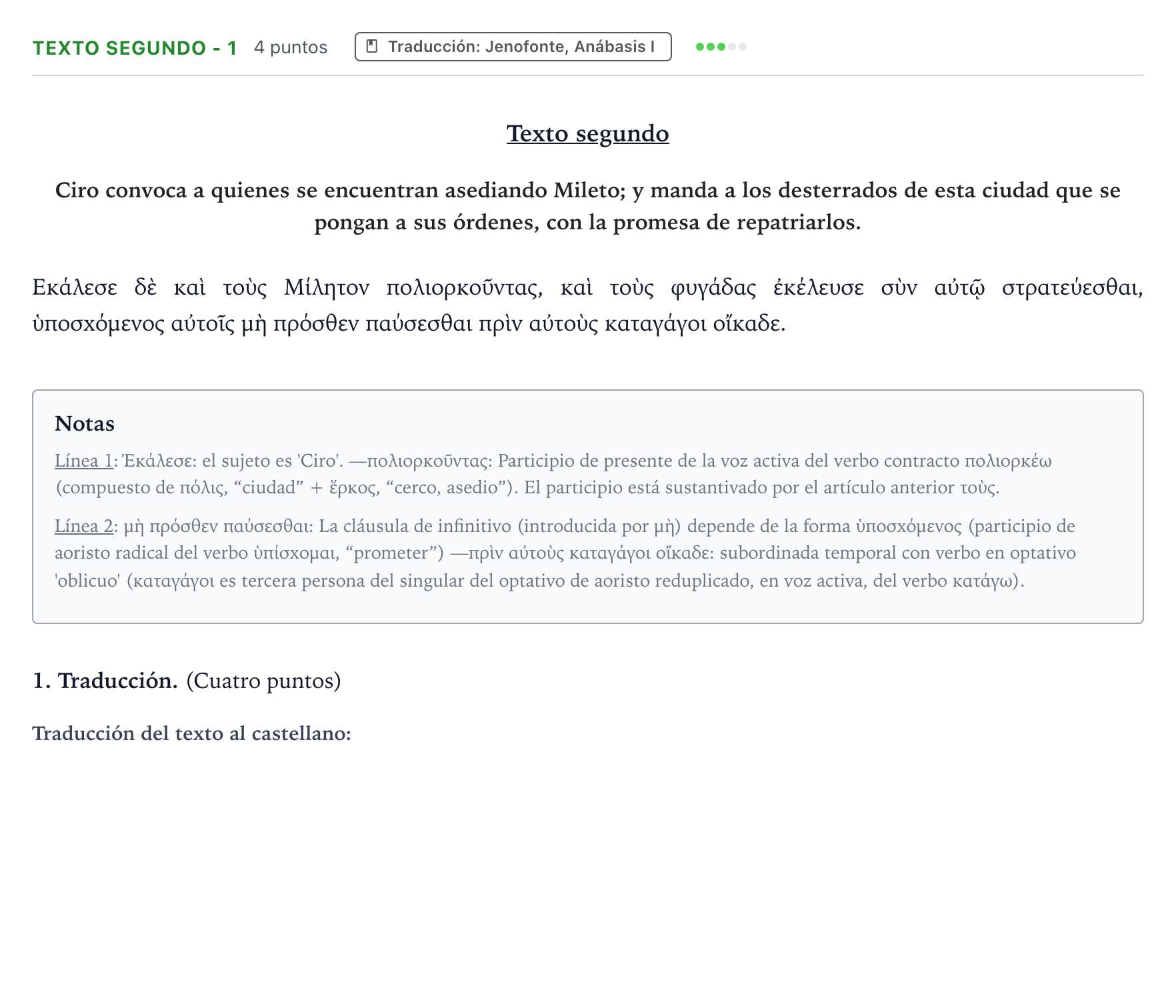 Enunciado: Ejercicio Texto segundo - 1 · Griego II PAU Aragón Ordinaria 2023