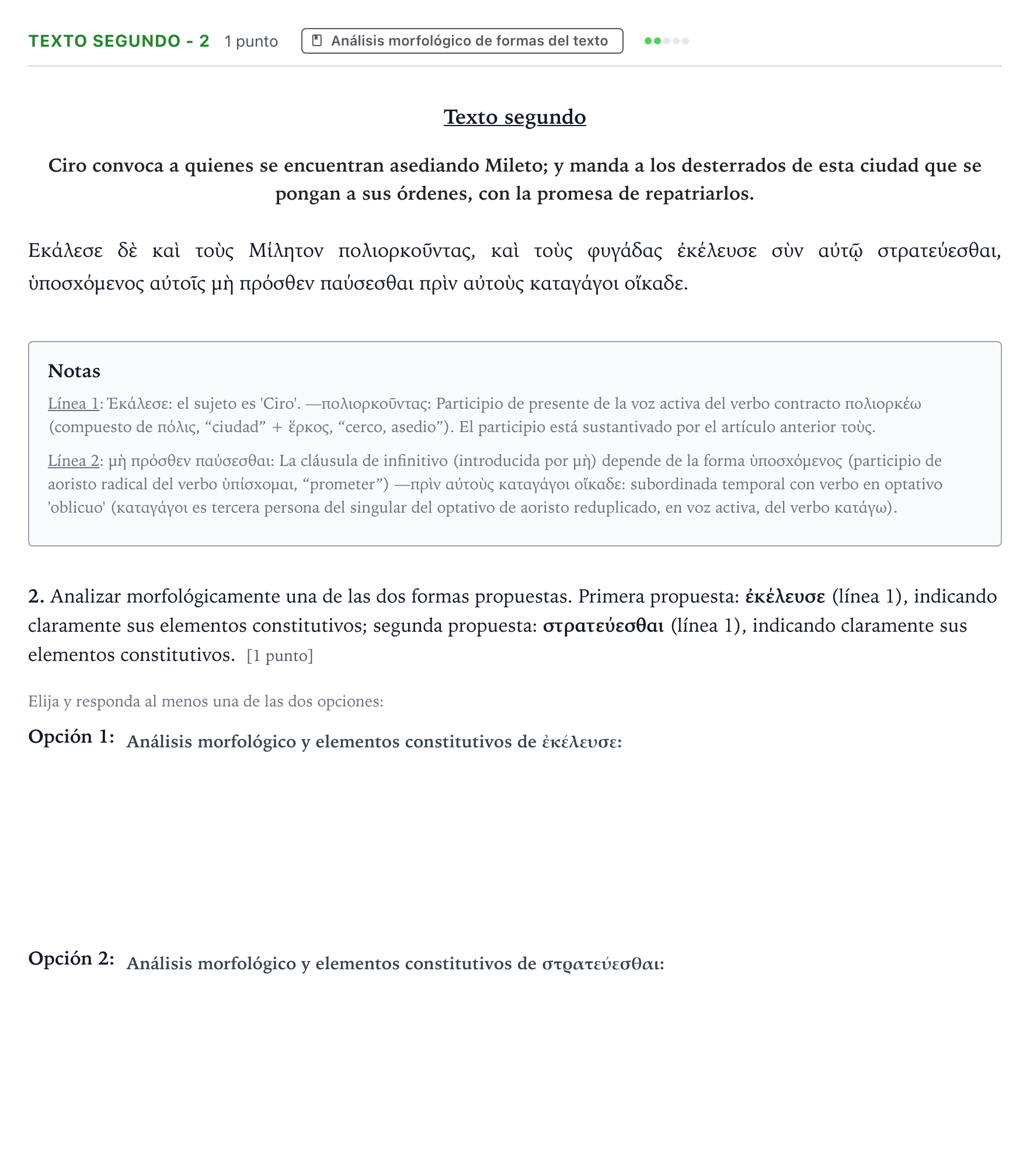 Enunciado: Ejercicio Texto segundo - 2 · Griego II PAU Aragón Ordinaria 2023