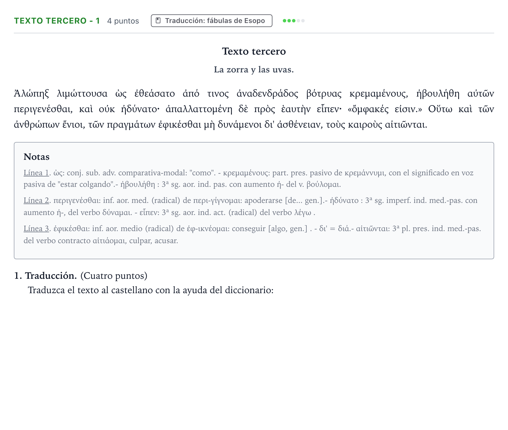 Enunciado: Ejercicio Texto tercero - 1 · Griego II PAU Aragón Ordinaria 2023