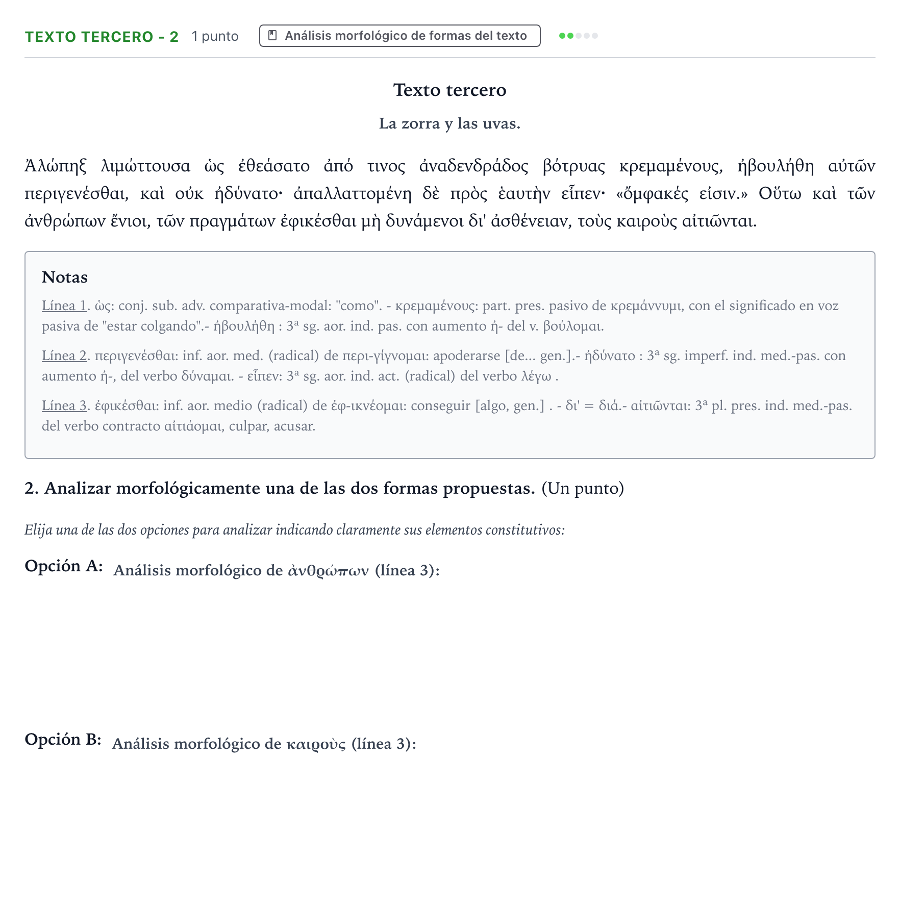 Enunciado: Ejercicio Texto tercero - 2 · Griego II PAU Aragón Ordinaria 2023