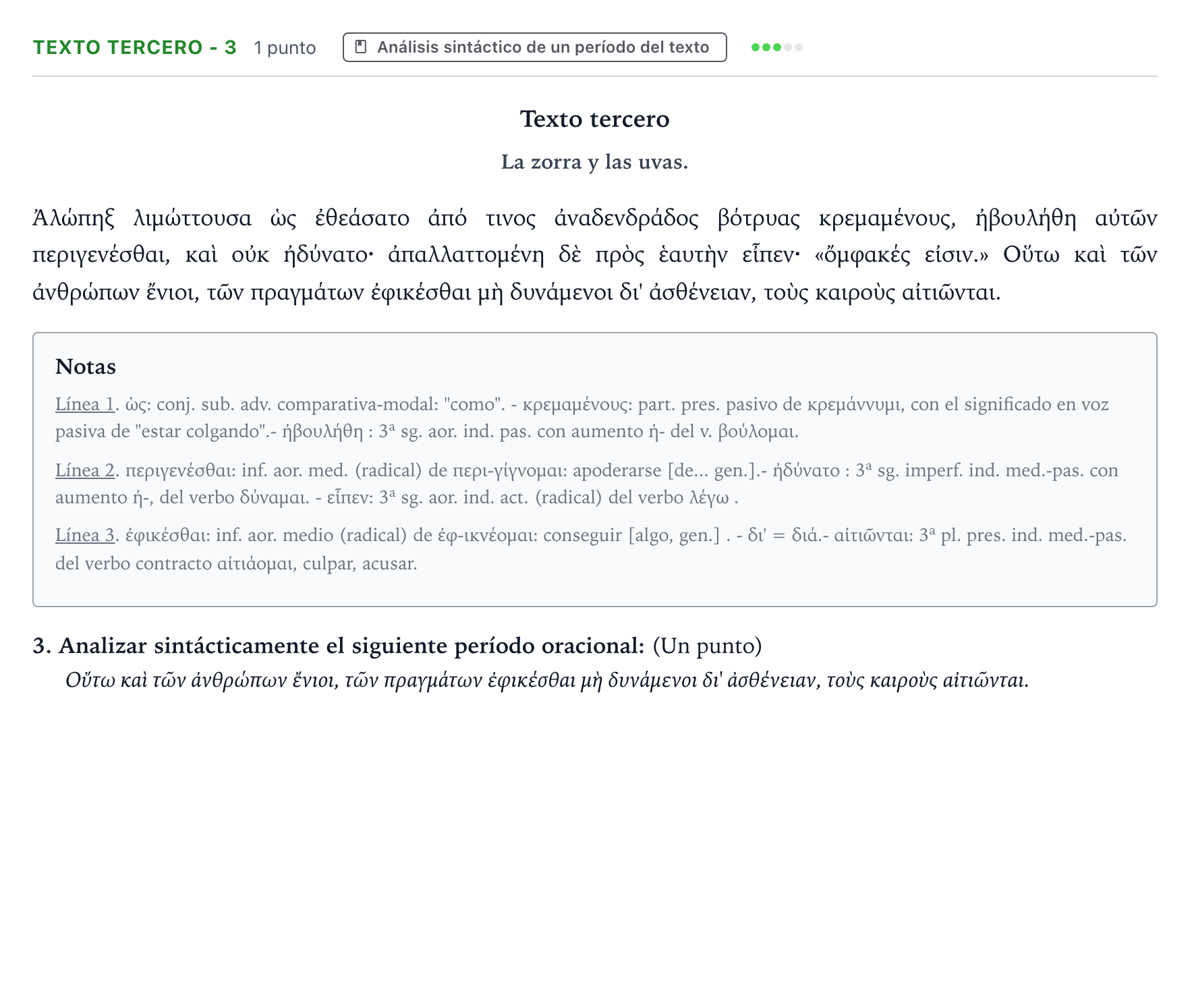 Enunciado: Ejercicio Texto tercero - 3 · Griego II PAU Aragón Ordinaria 2023