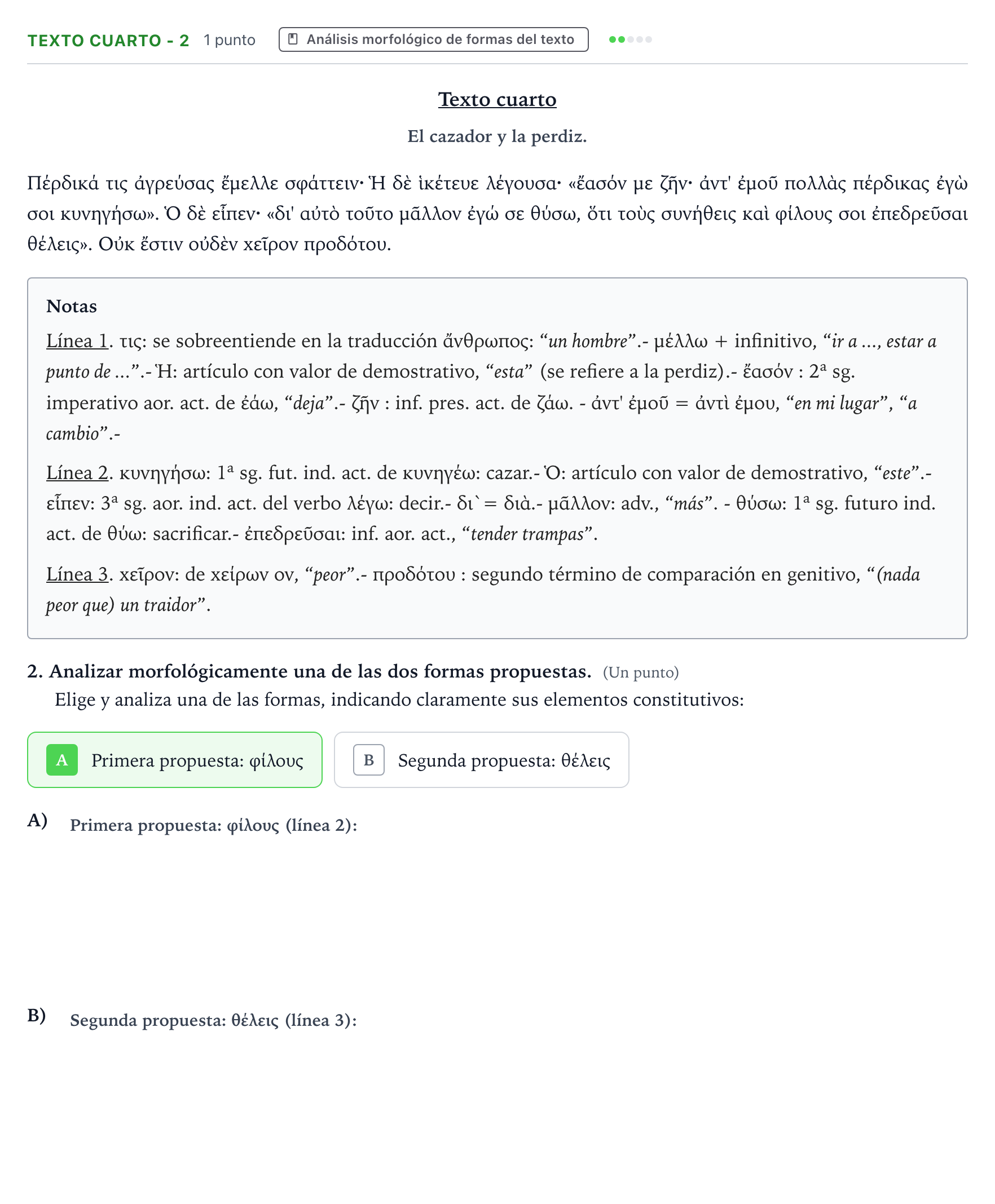 Enunciado: Ejercicio Texto cuarto - 2 · Griego II PAU Aragón Ordinaria 2023