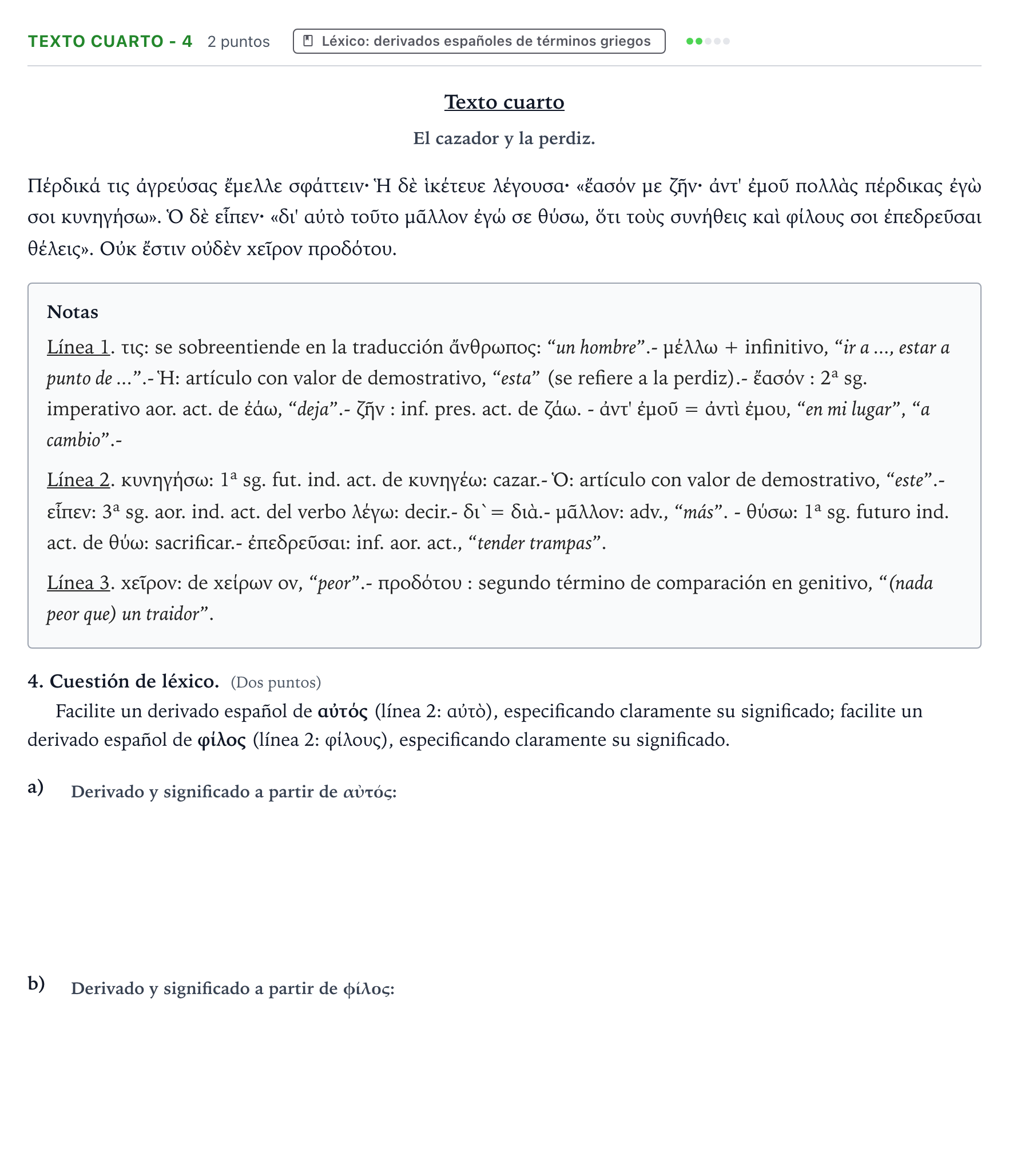 Enunciado: Ejercicio Texto cuarto - 4 · Griego II PAU Aragón Ordinaria 2023