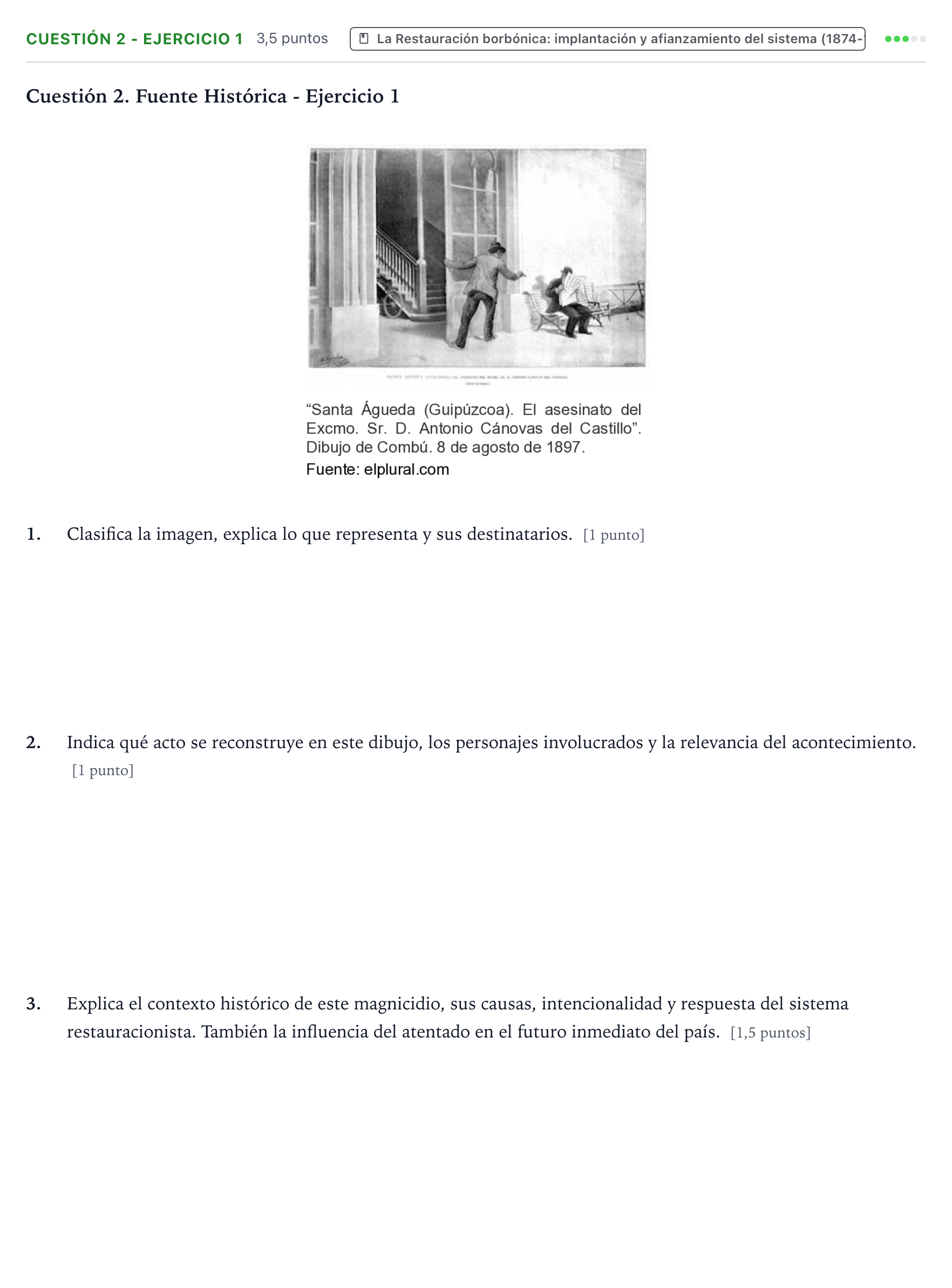 Enunciado: Cuestión 2 - Ejercicio 1 · Historia de España PAU Aragón Ordinaria 2023