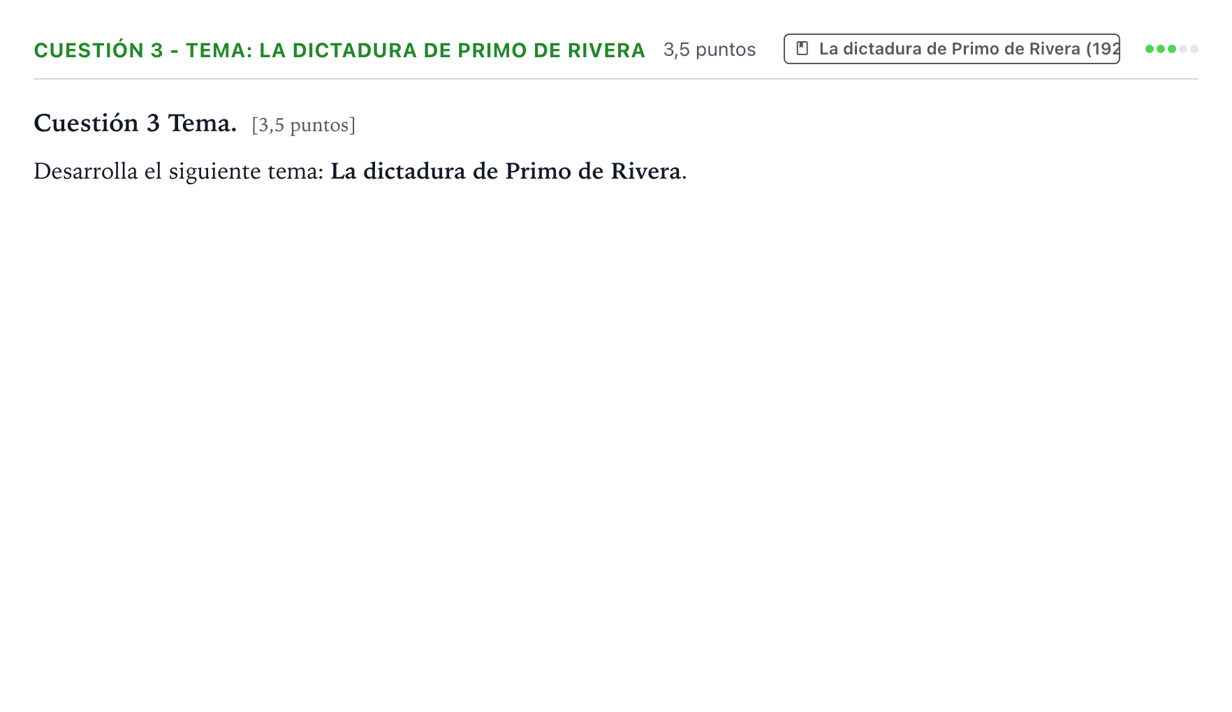 Enunciado: Cuestión 3 - Tema: La dictadura de Primo de Rivera · Historia de España PAU Aragón Ordinaria 2023