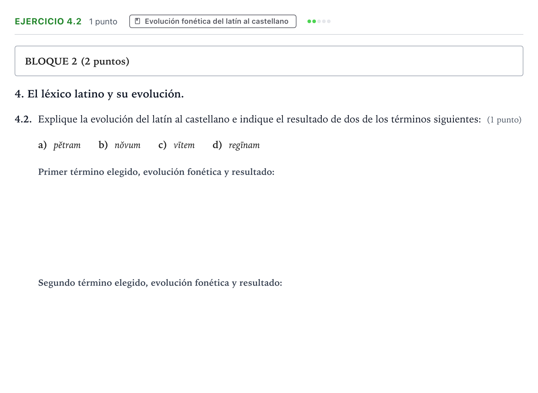Enunciado: Ejercicio 4.2 · Latín II PAU Aragón Extraordinaria 2023