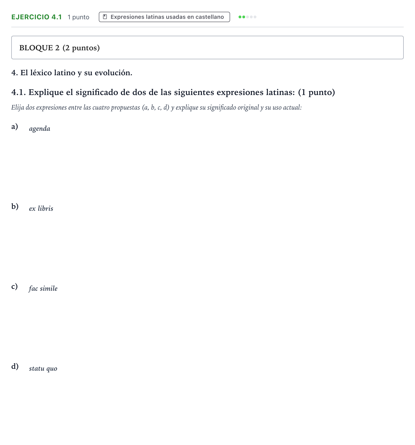Enunciado: Ejercicio 4.1 · Latín II PAU Aragón Ordinaria 2023