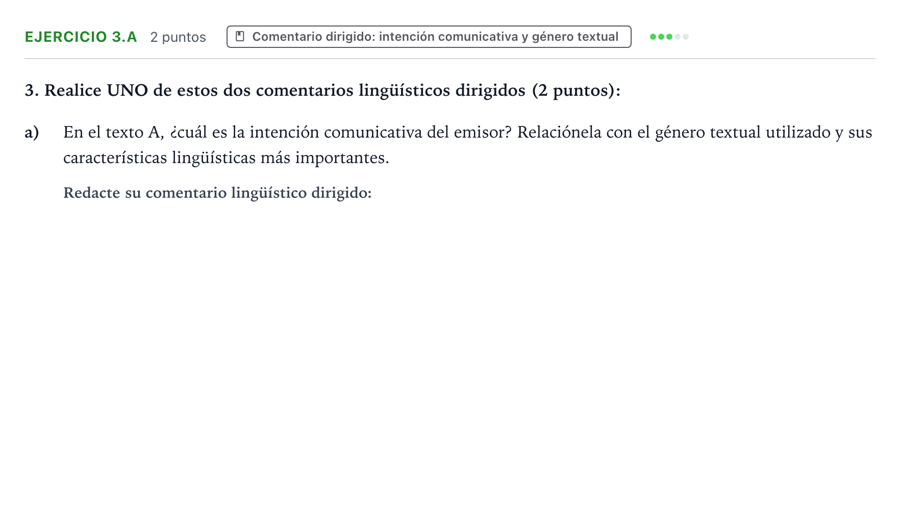 Enunciado: Ejercicio 3.a · Lengua Castellana y Literatura II PAU Aragón Extraordinaria 2023