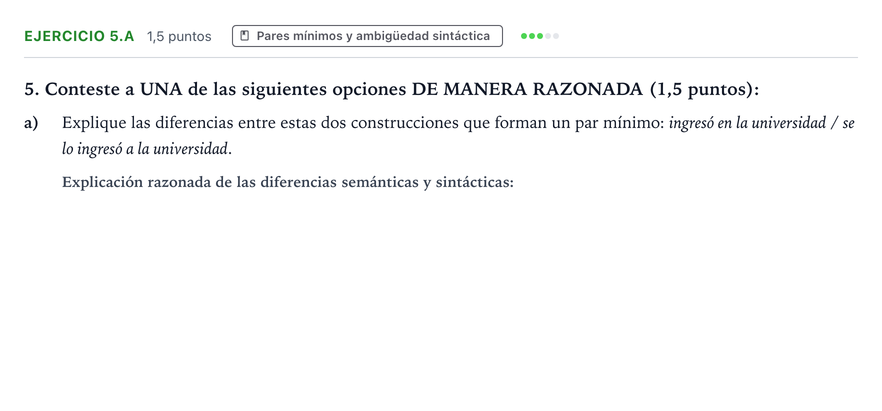 Enunciado: Ejercicio 5.a · Lengua Castellana y Literatura II PAU Aragón Extraordinaria 2023