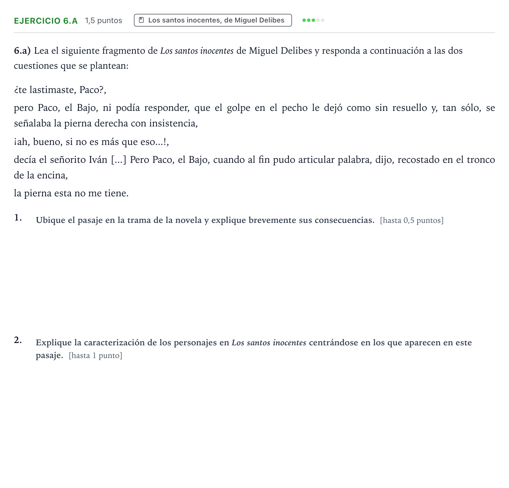 Enunciado: Ejercicio 6.a · Lengua Castellana y Literatura II PAU Aragón Extraordinaria 2023