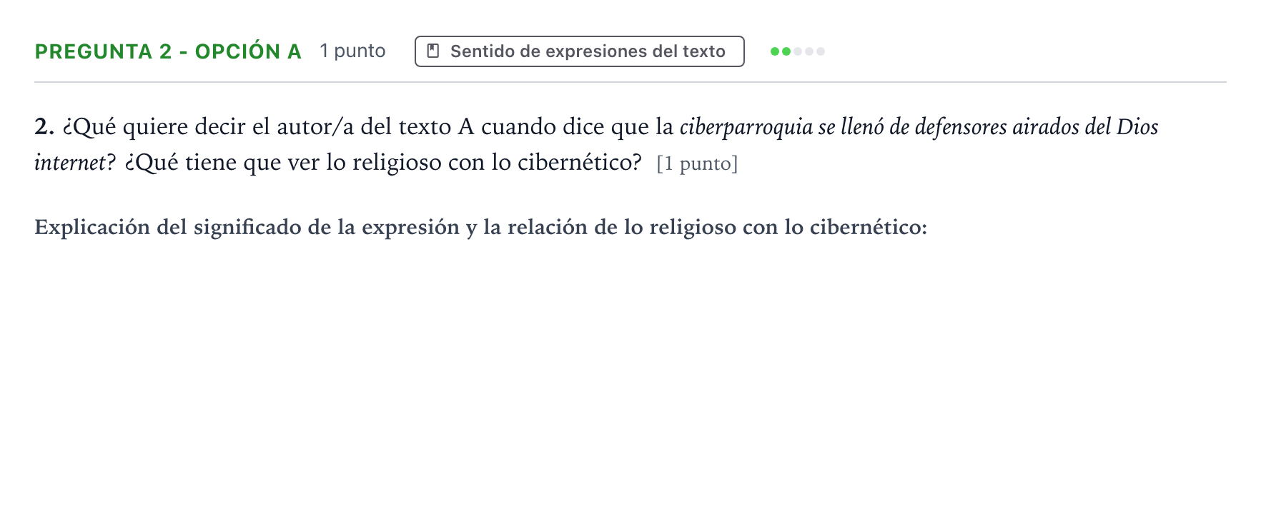 Enunciado: Pregunta 2 - Opción a · Lengua Castellana y Literatura II PAU Aragón Ordinaria 2023