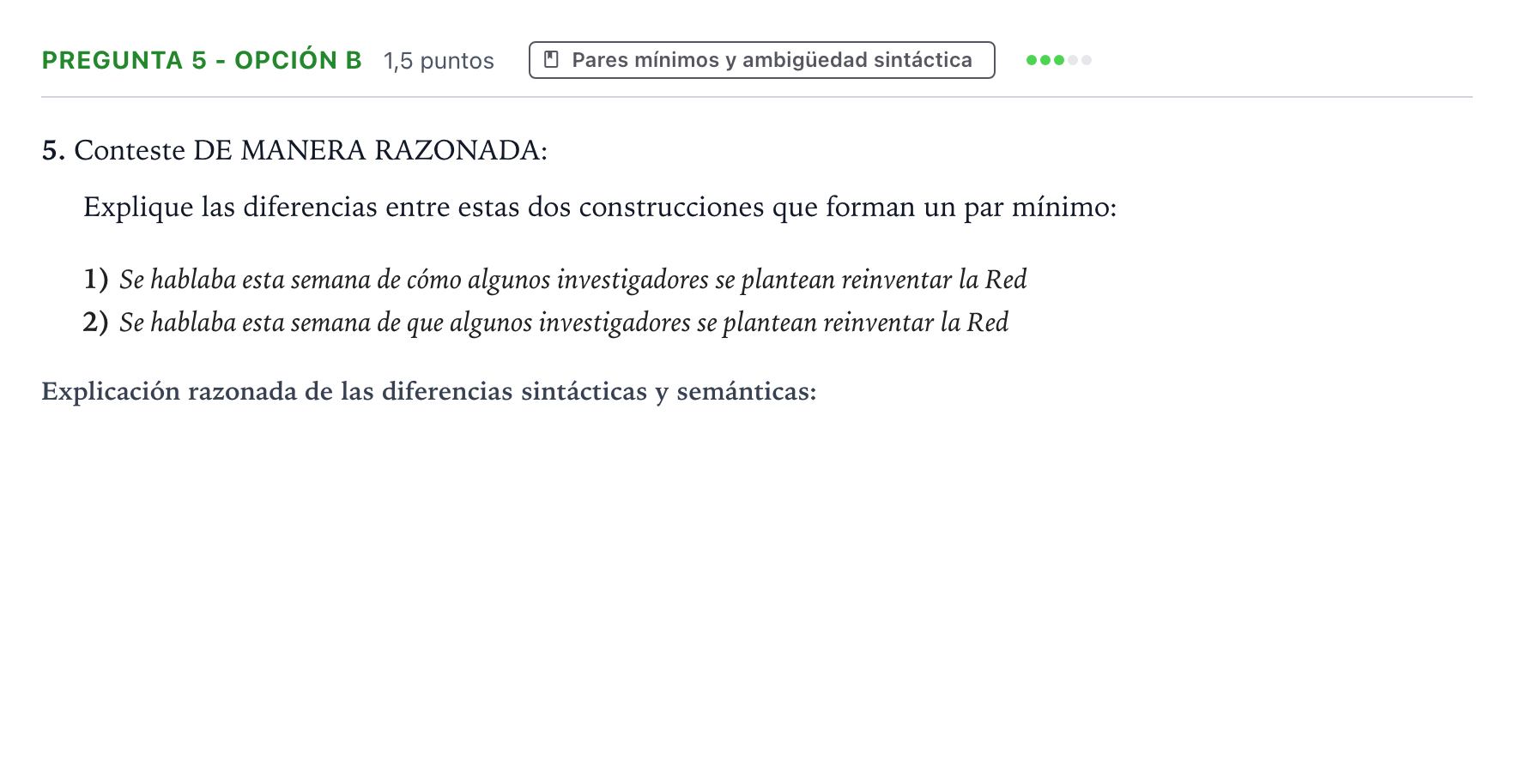 Enunciado: Pregunta 5 - Opción b · Lengua Castellana y Literatura II PAU Aragón Ordinaria 2023