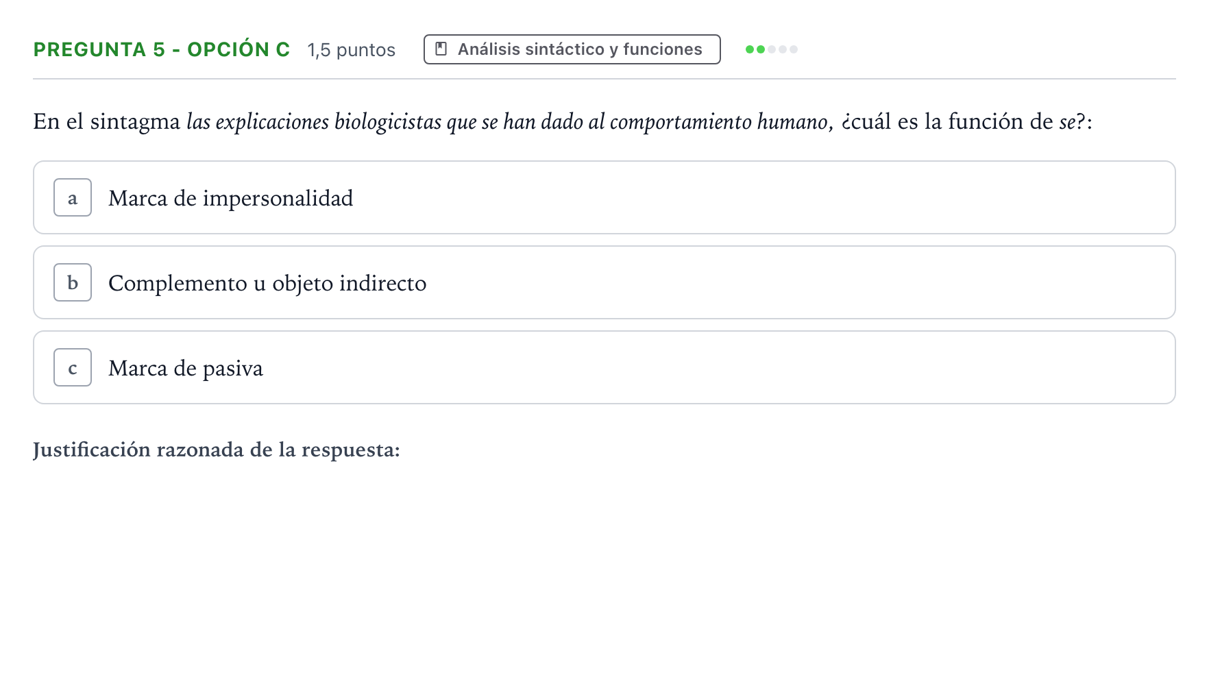 Enunciado: Pregunta 5 - Opción c · Lengua Castellana y Literatura II PAU Aragón Ordinaria 2023