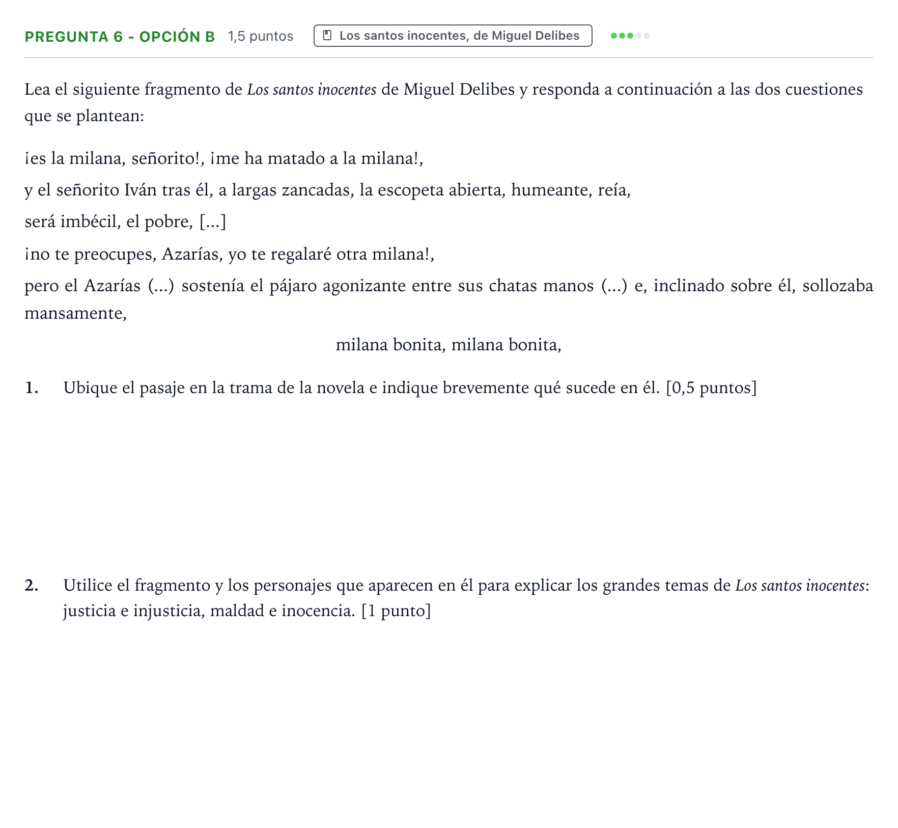 Enunciado: Pregunta 6 - Opción b · Lengua Castellana y Literatura II PAU Aragón Ordinaria 2023