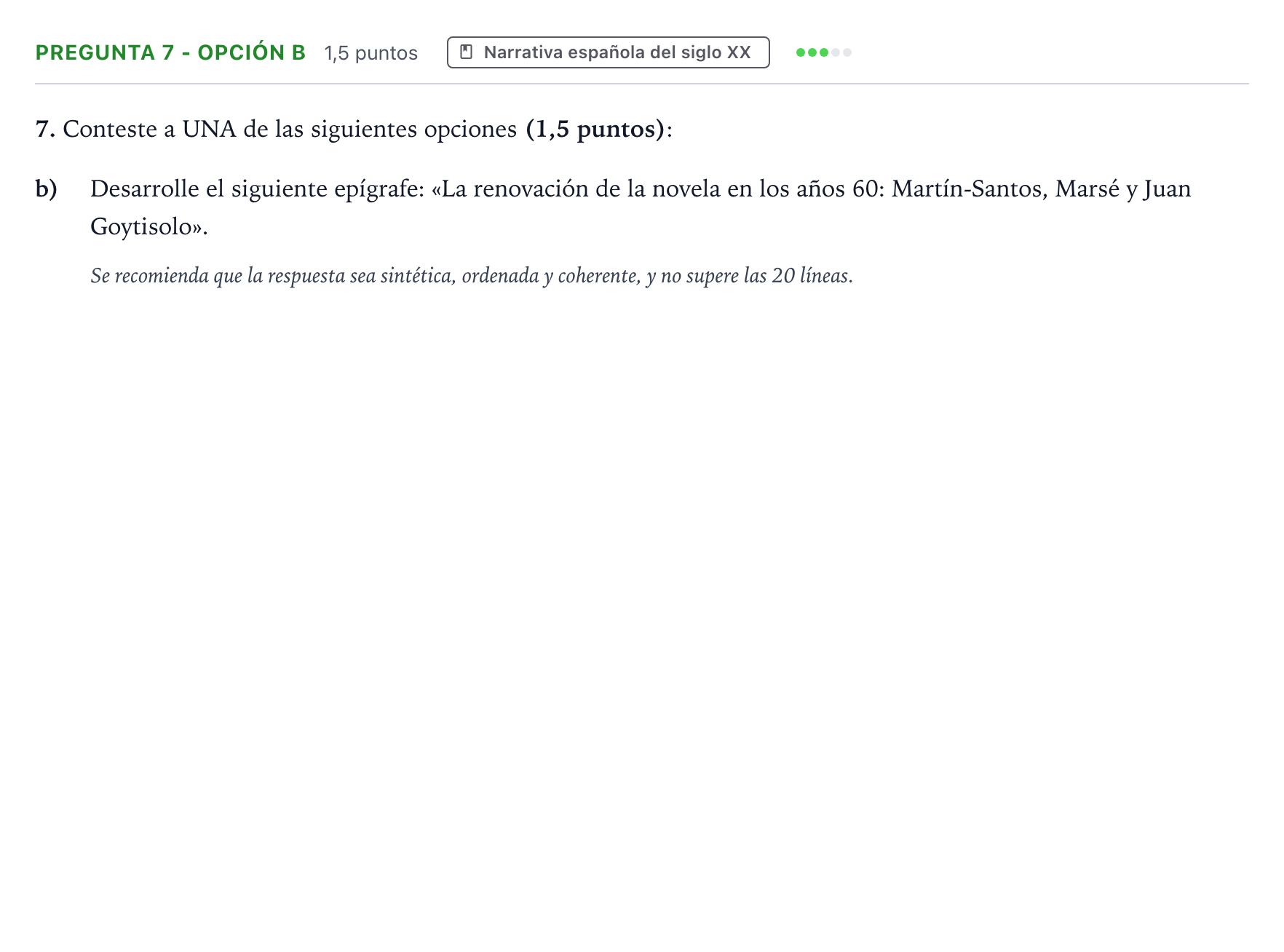 Enunciado: Pregunta 7 - Opción b · Lengua Castellana y Literatura II PAU Aragón Ordinaria 2023