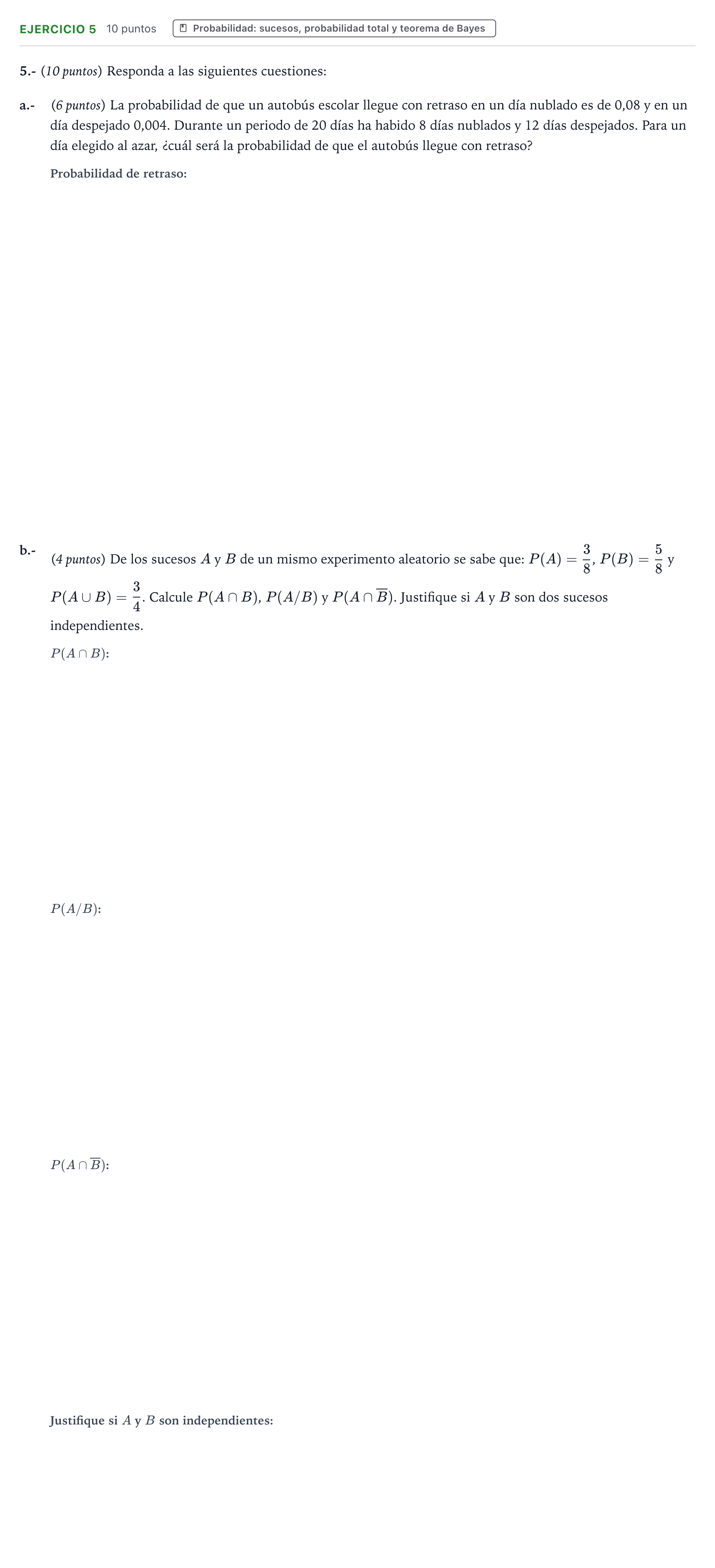 Enunciado: Problema 5 · Matemáticas aplicadas a las Ciencias Sociales II PAU Aragón Extraordinaria 2023