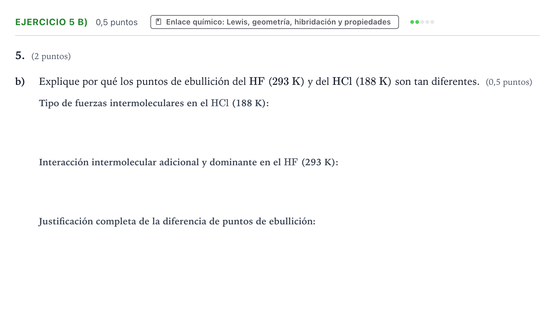 Enunciado: Ejercicio 5 b) - Enlace químico · Química PAU Aragón Extraordinaria 2023