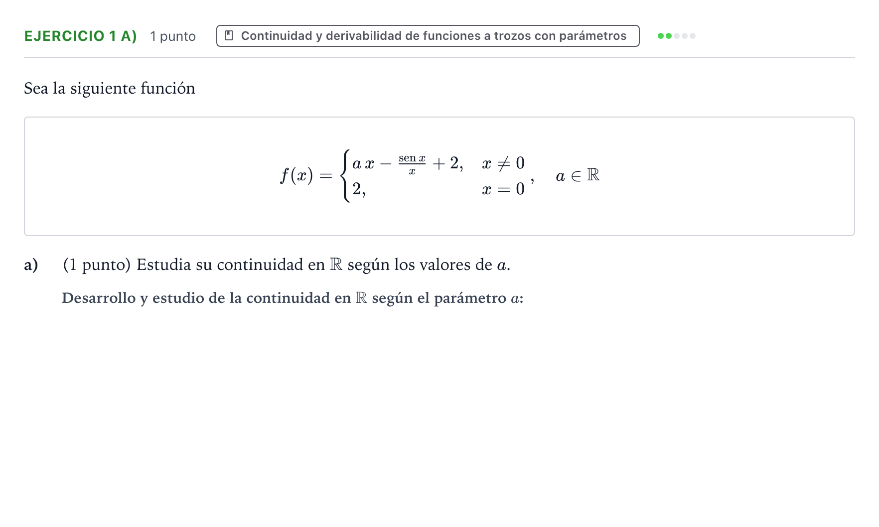 Enunciado: Ejercicio 1 a) - Continuidad · Matemáticas II PAU Aragón Ordinaria 2023