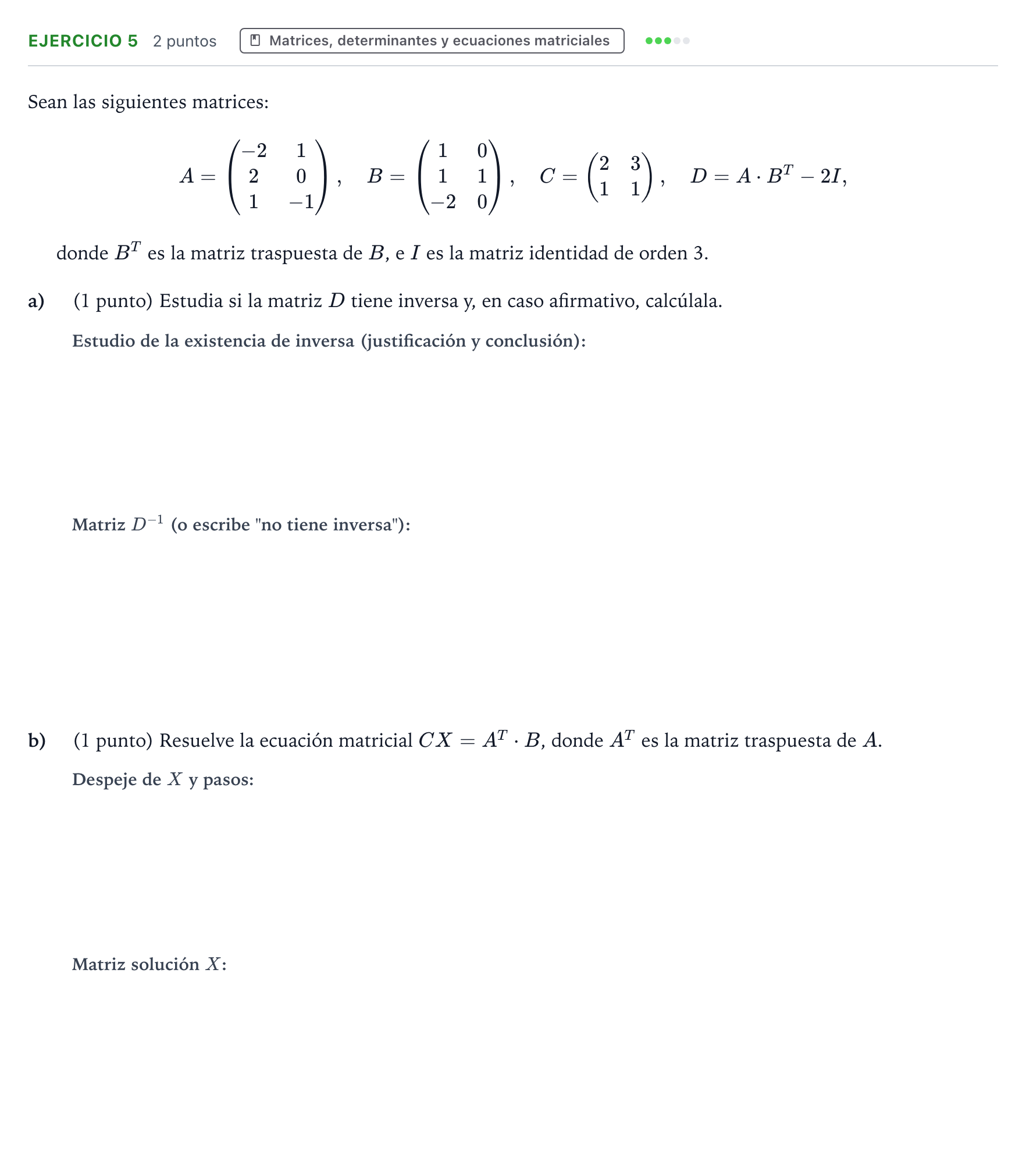 Enunciado: Problema 5 · Matemáticas II PAU Aragón Ordinaria 2023