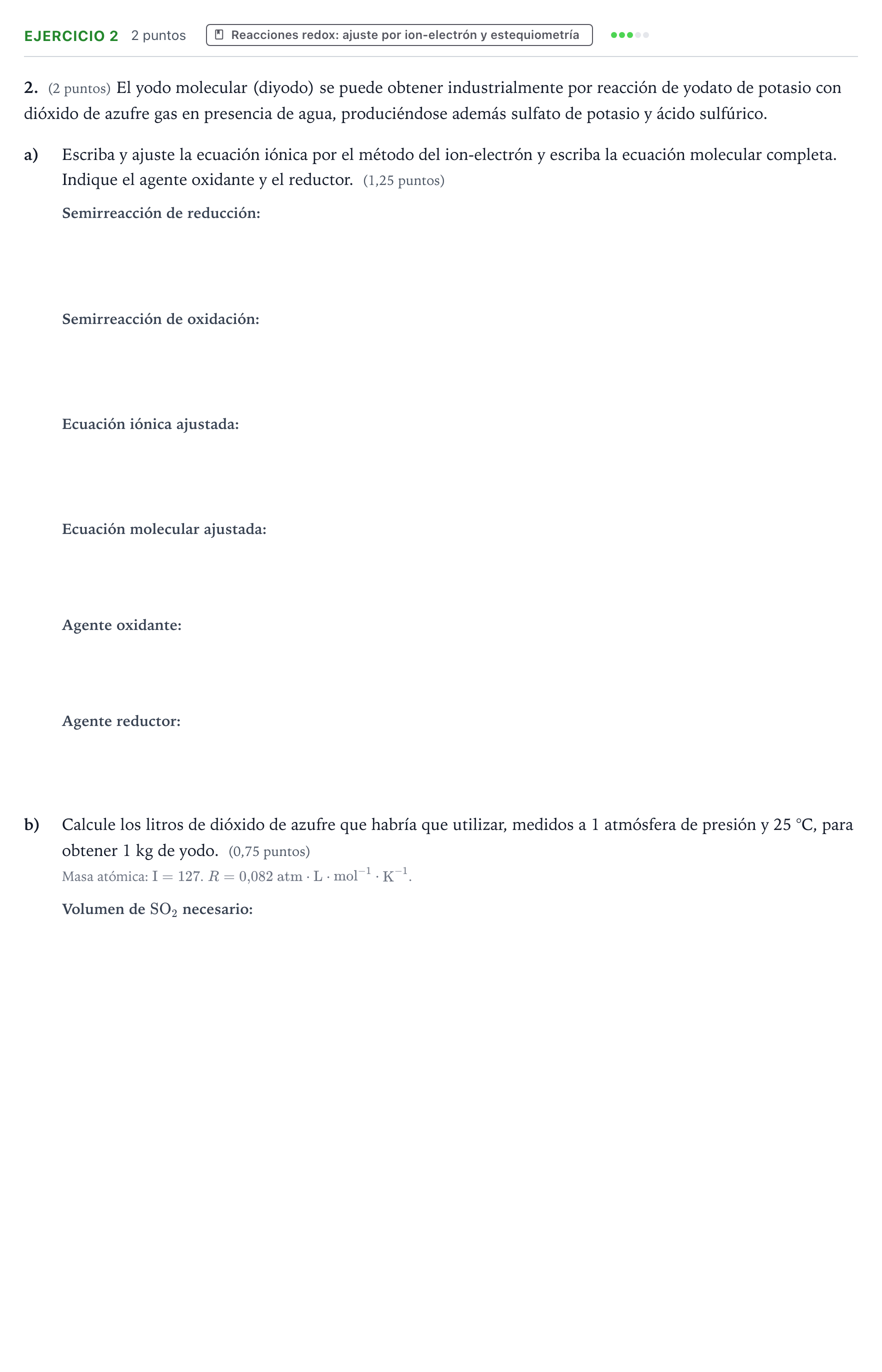 Enunciado: Problema 2 · Química PAU Aragón Ordinaria 2023