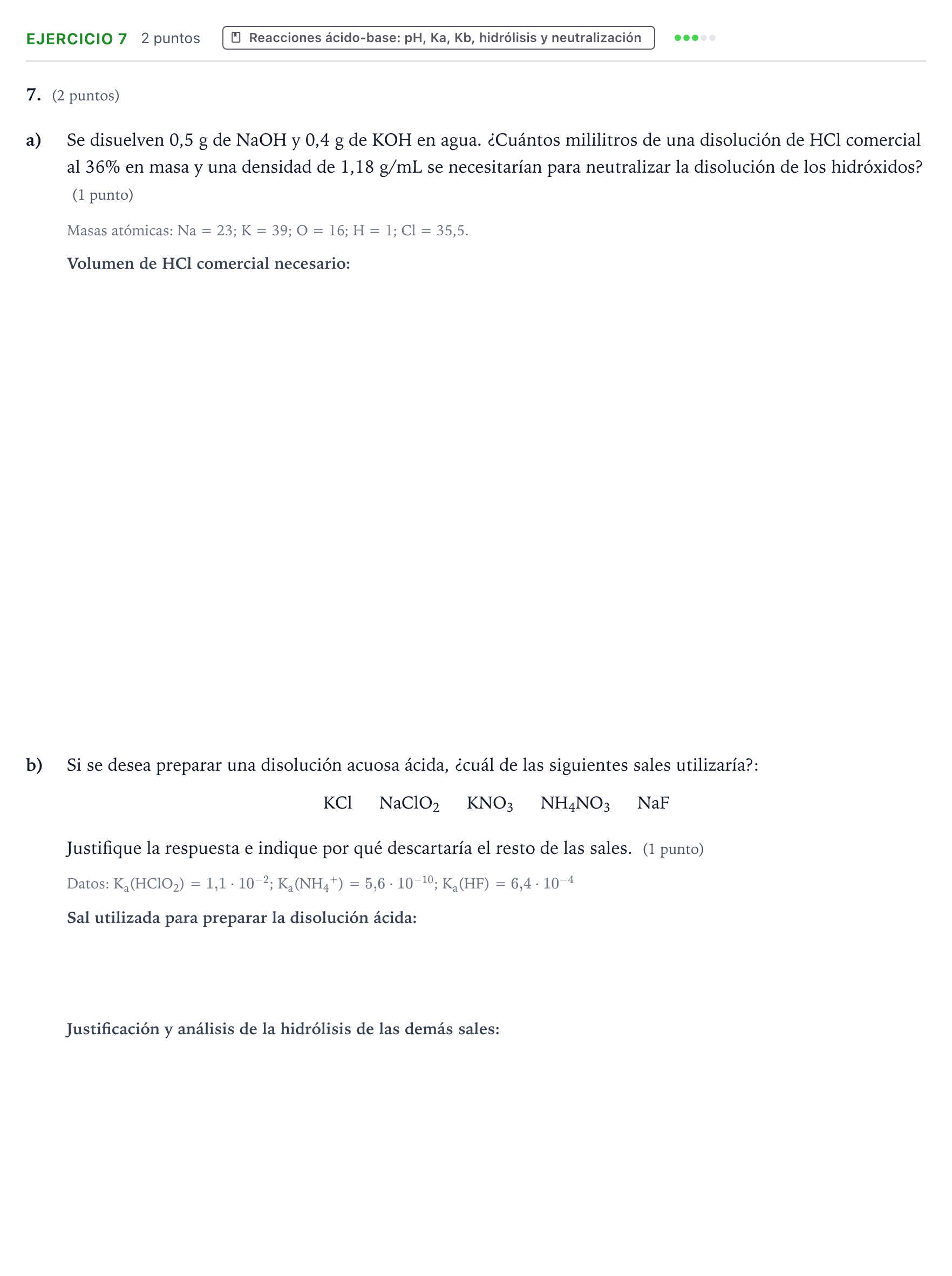 Enunciado: Problema 7 · Química PAU Aragón Ordinaria 2023