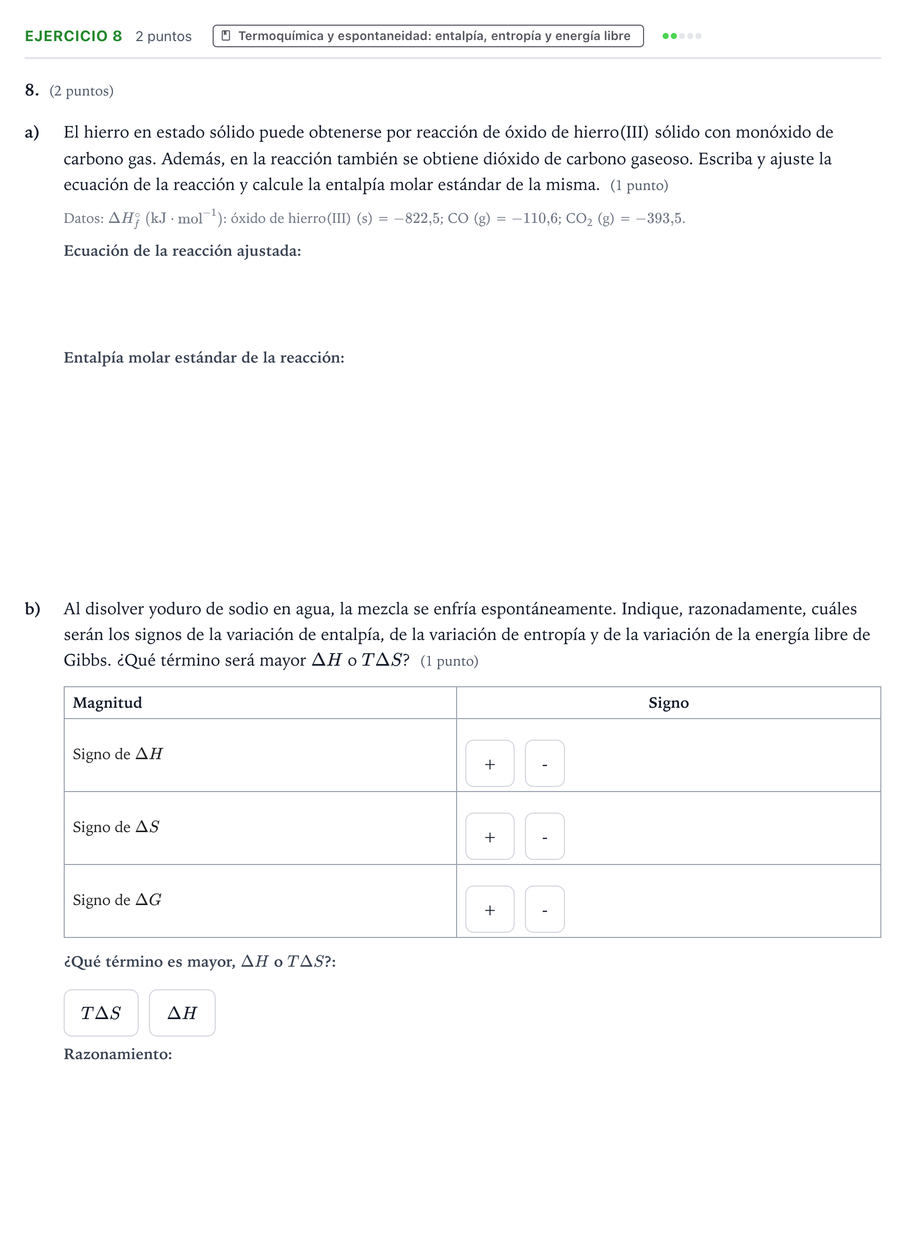Enunciado: Problema 8 · Química PAU Aragón Ordinaria 2023