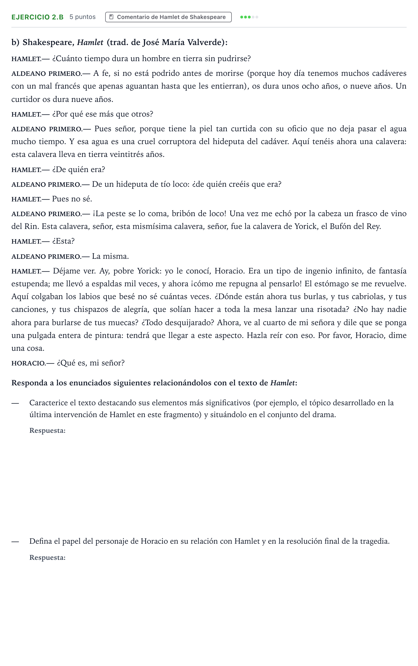 Enunciado: Ejercicio 2.b · Artes Escénicas PAU Aragón Extraordinaria 2022