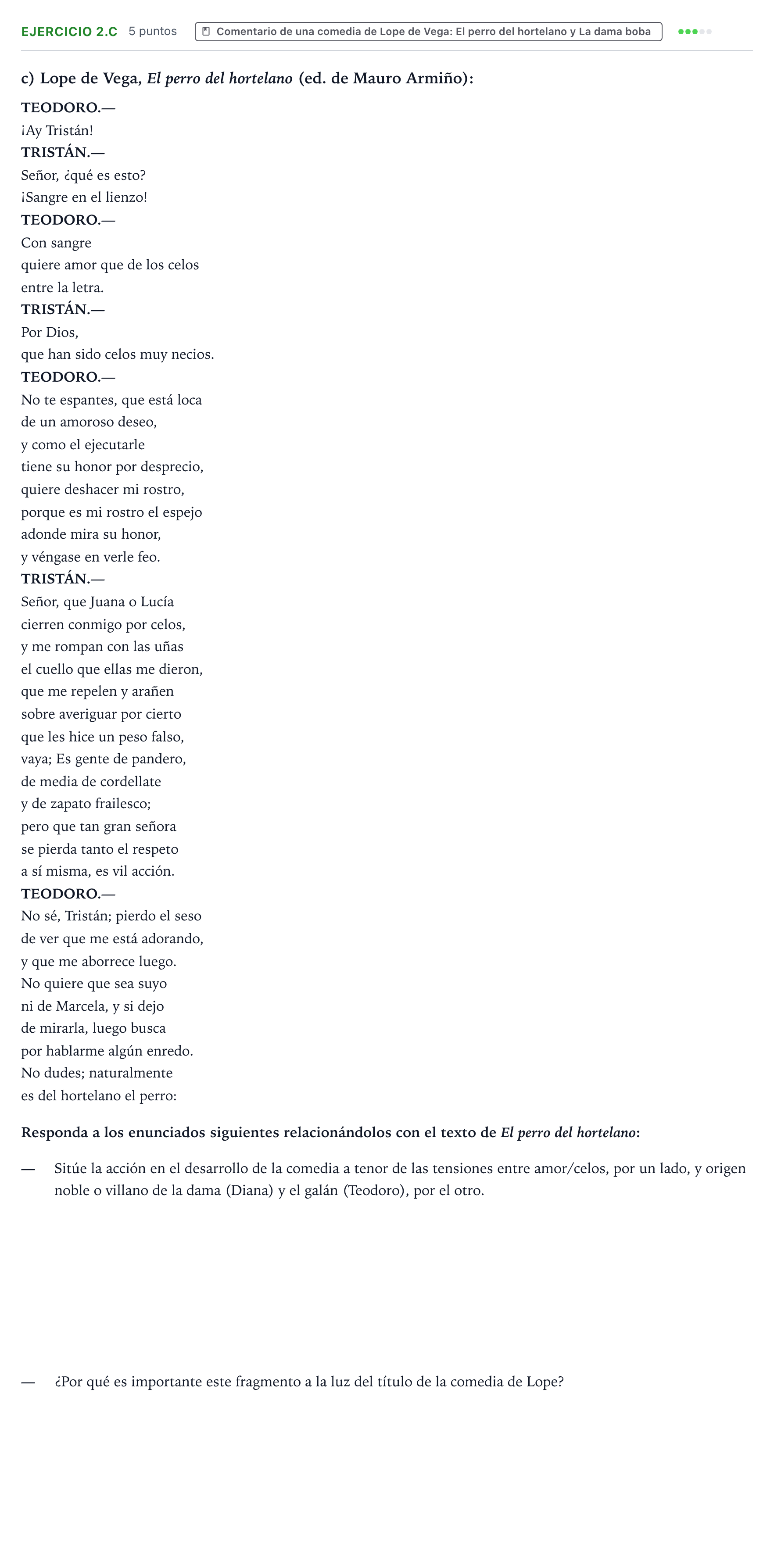 Enunciado: Ejercicio 2.c · Artes Escénicas PAU Aragón Extraordinaria 2022