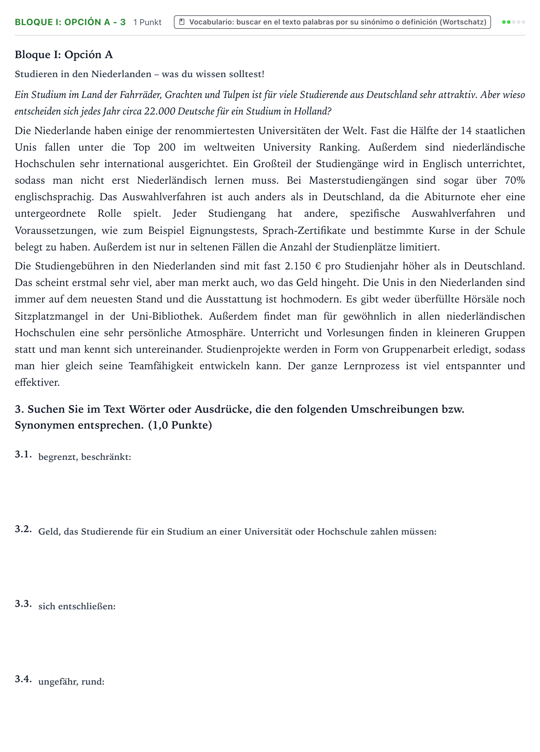 Enunciado: Bloque I: Opción A - 3 · Alemán PAU Aragón Ordinaria 2022