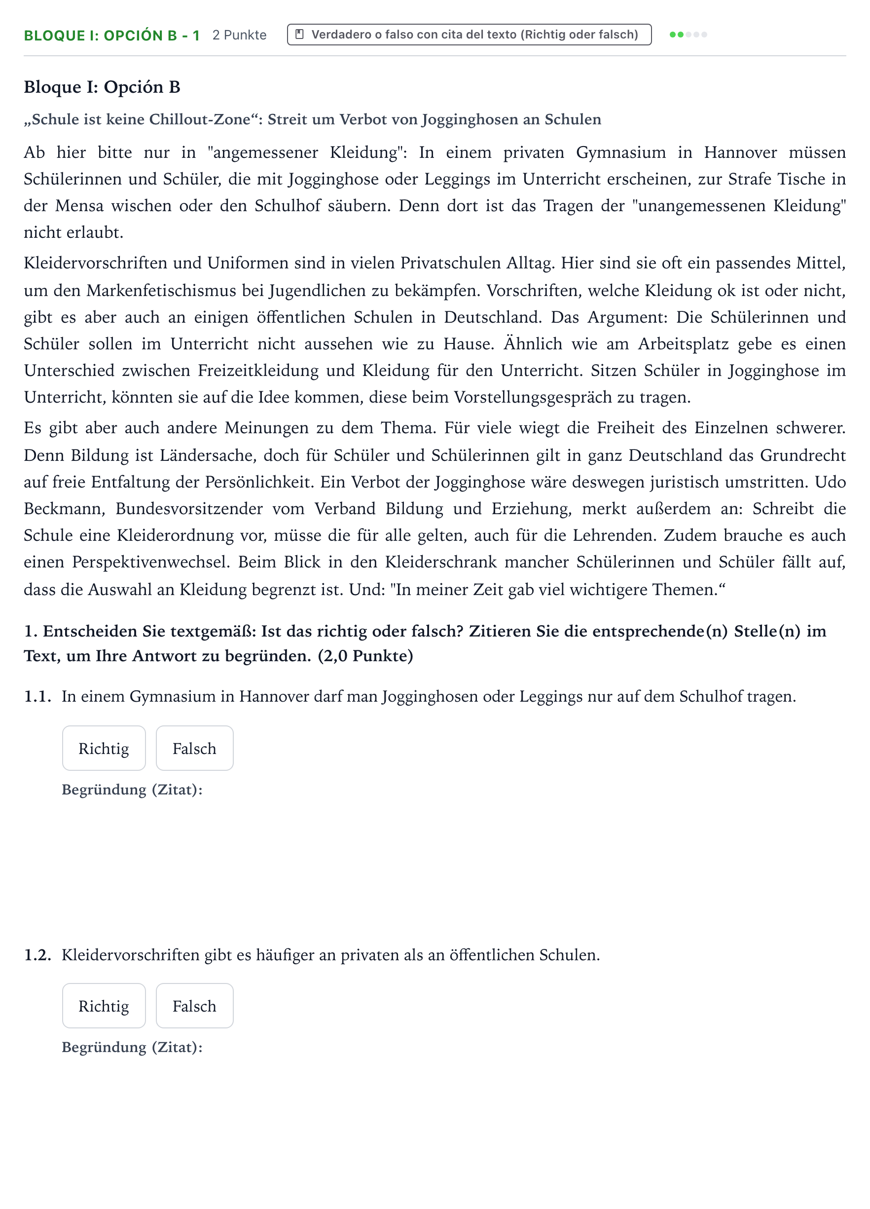 Enunciado: Bloque I: Opción B - 1 · Alemán PAU Aragón Ordinaria 2022