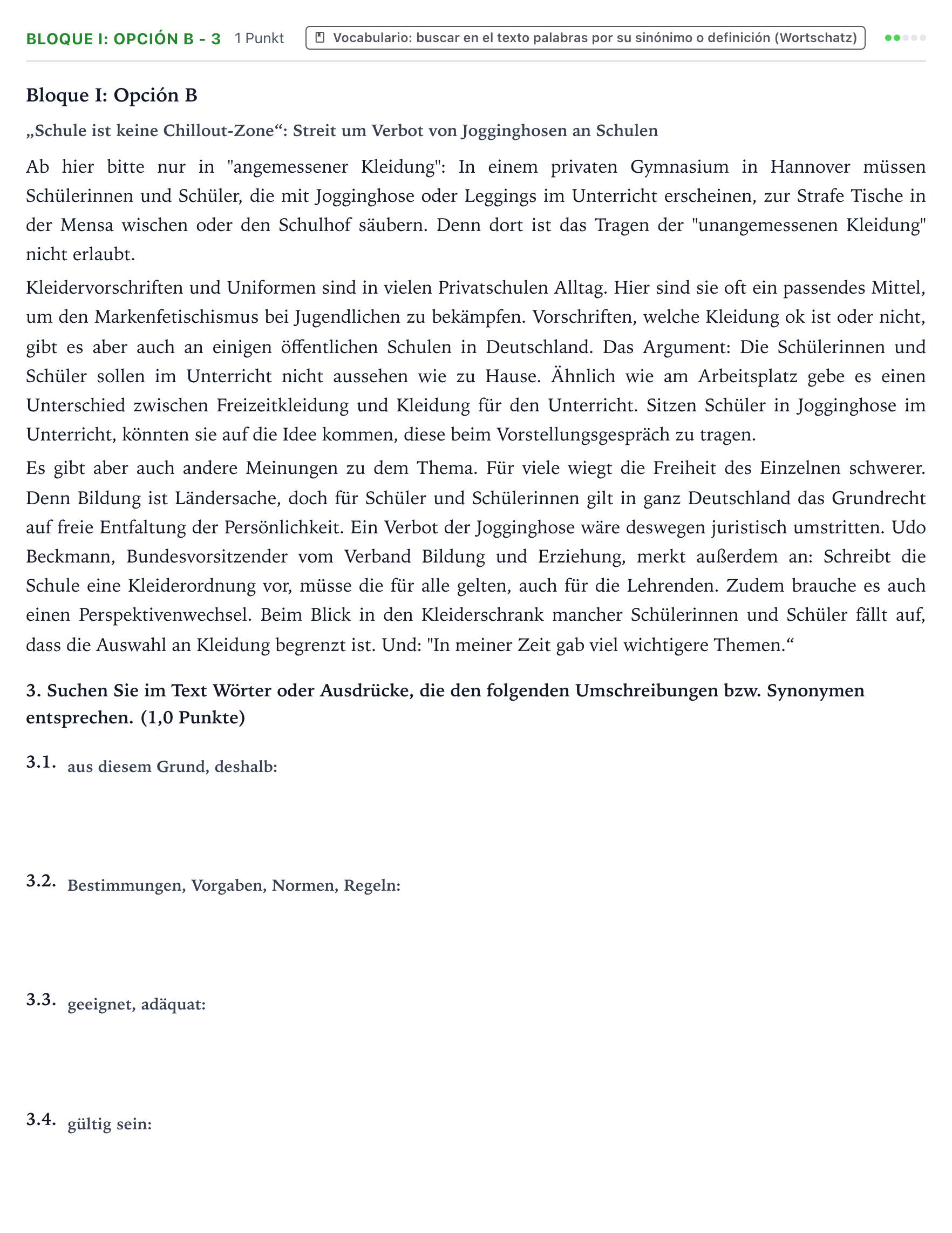 Enunciado: Bloque I: Opción B - 3 · Alemán PAU Aragón Ordinaria 2022