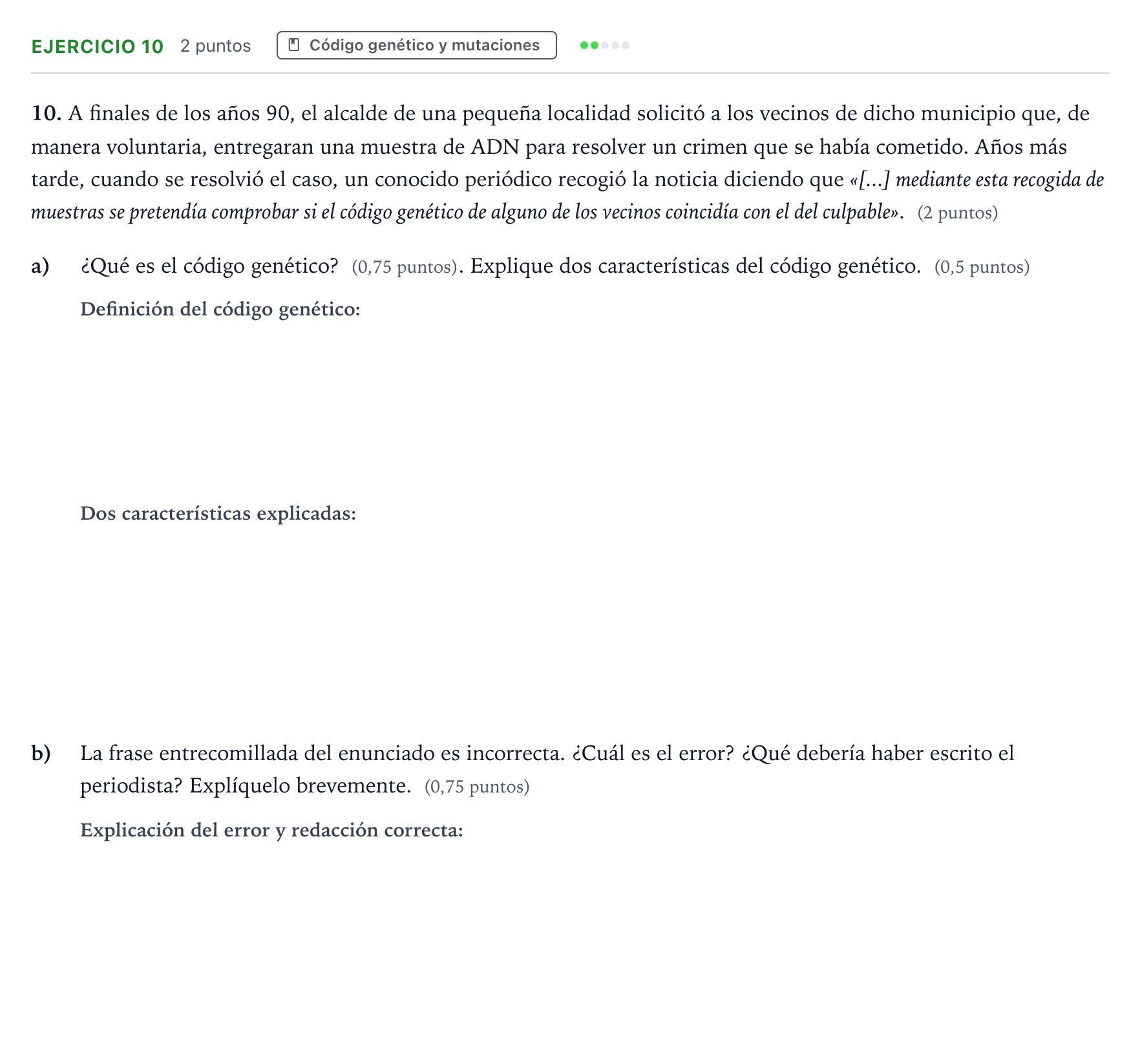 Enunciado: Problema 10 · Biología PAU Aragón Extraordinaria 2022
