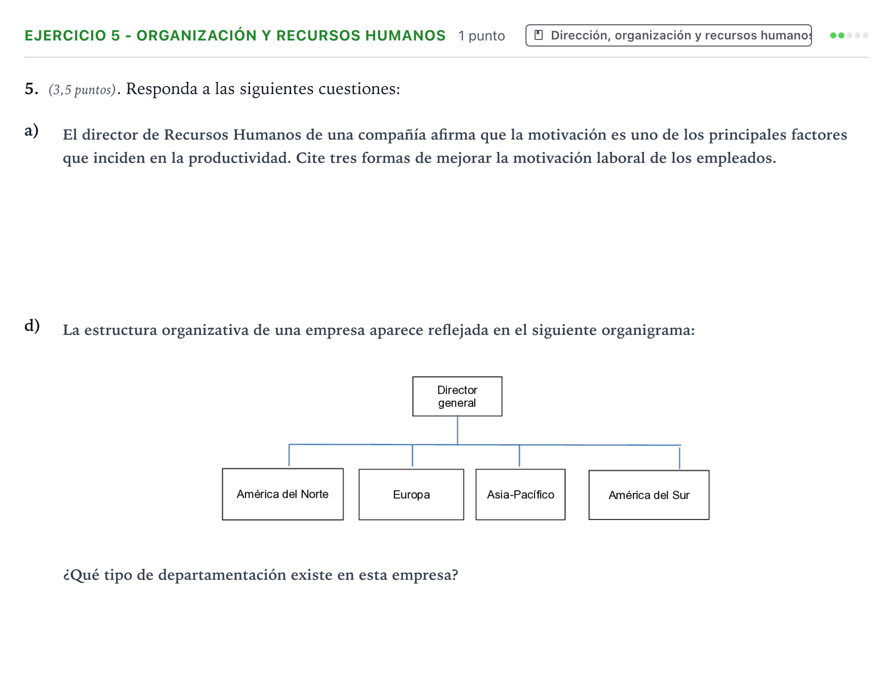 Enunciado: Ejercicio 5 - Organización y recursos humanos · Empresa y Diseño de Modelos de Negocio PAU Aragón Extraordinaria 2022