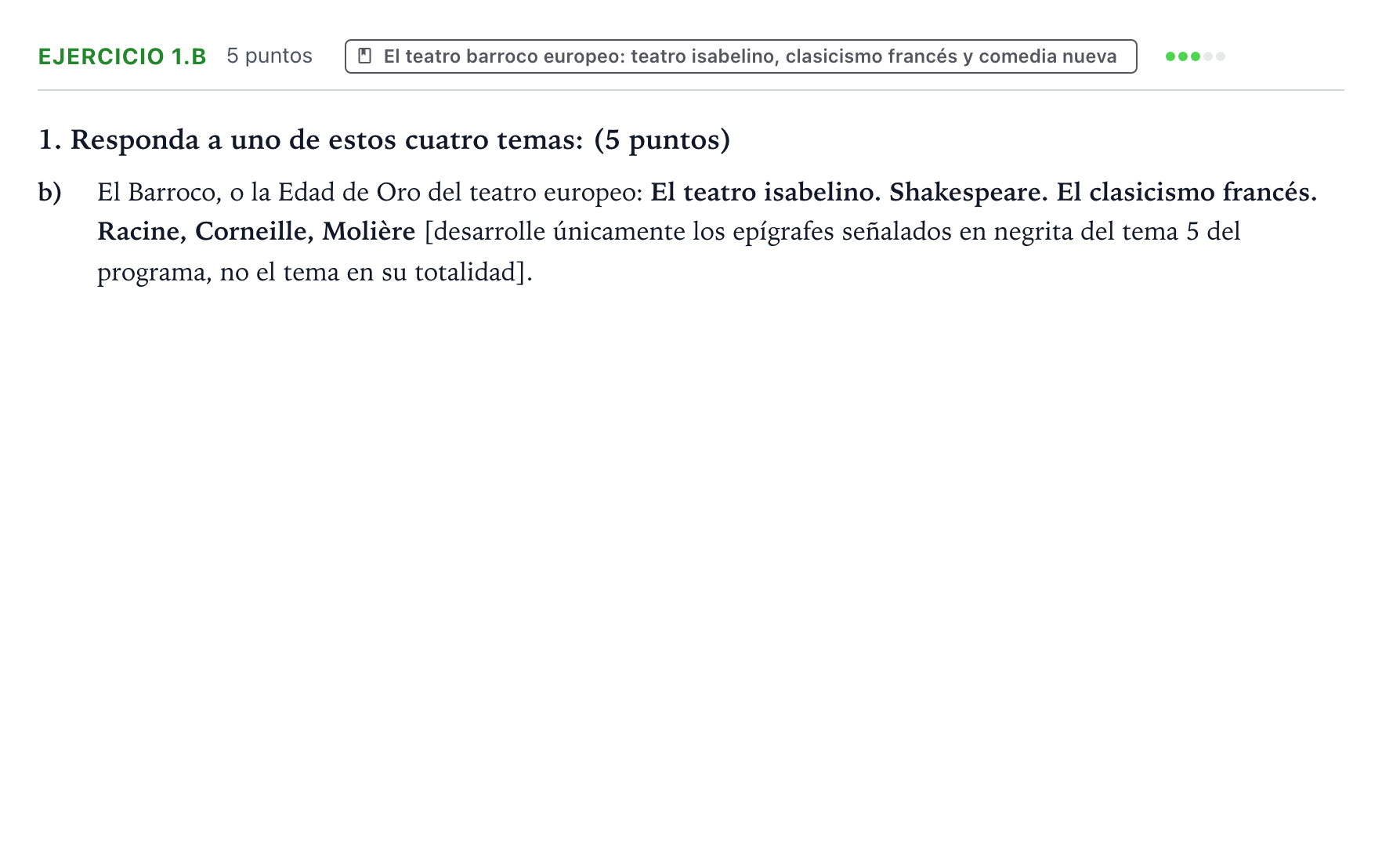 Enunciado: Ejercicio 1.b · Artes Escénicas PAU Aragón Ordinaria 2022