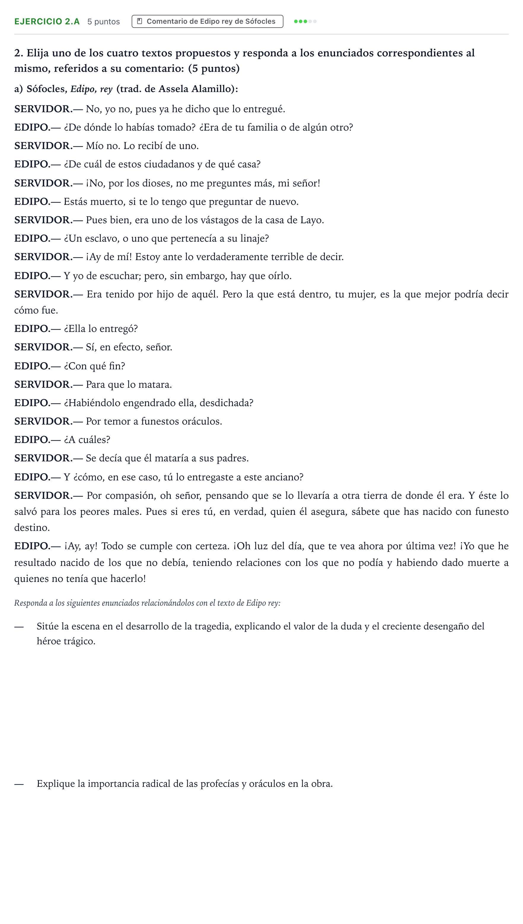 Enunciado: Ejercicio 2.a · Artes Escénicas PAU Aragón Ordinaria 2022