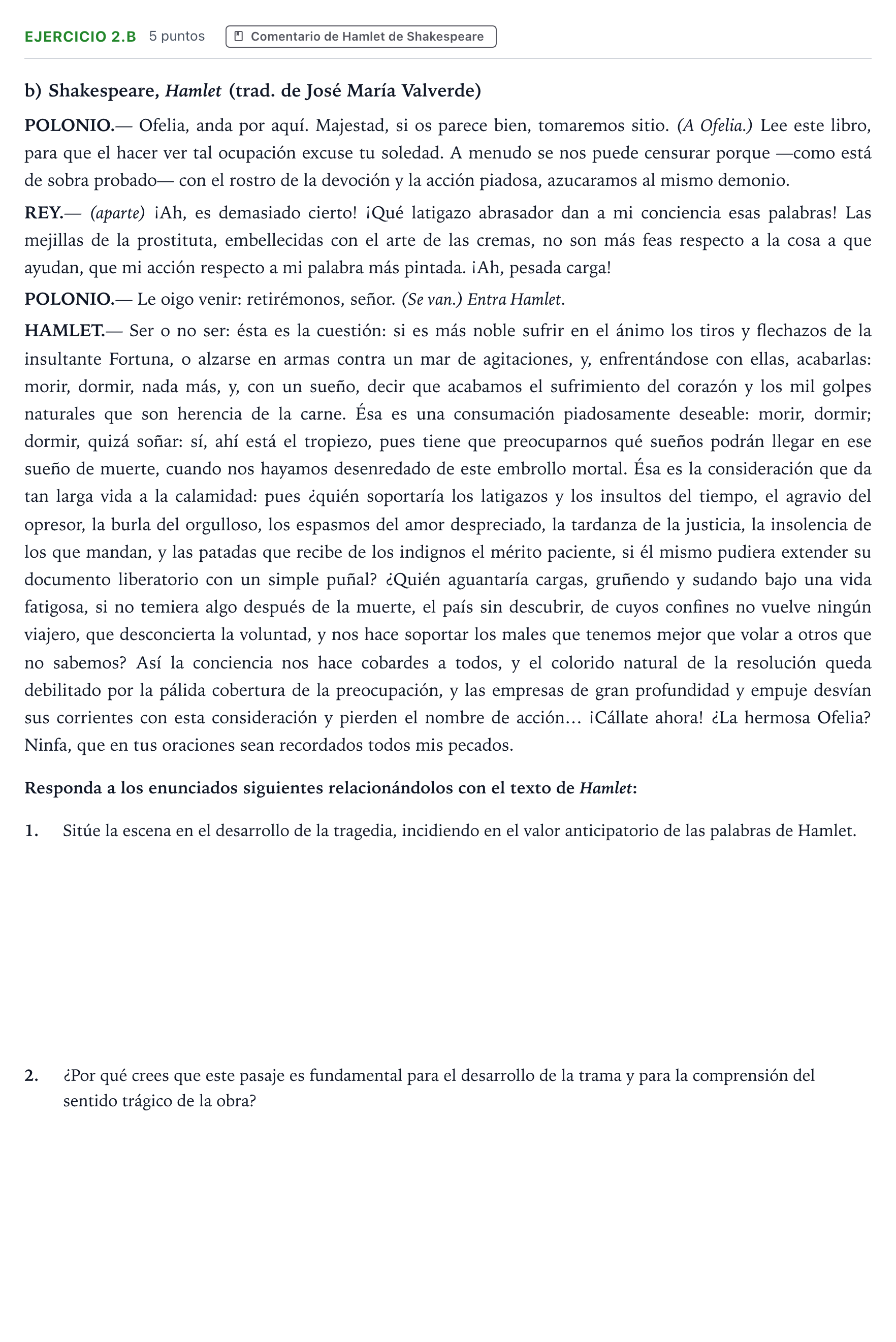 Enunciado: Ejercicio 2.b · Artes Escénicas PAU Aragón Ordinaria 2022