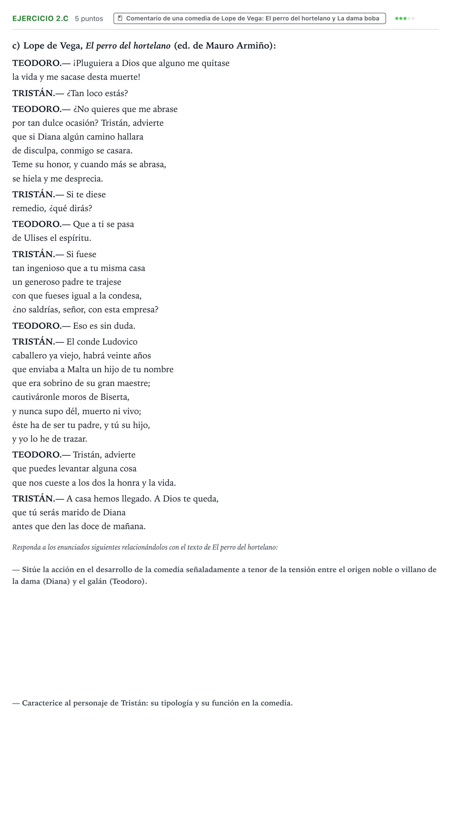 Enunciado: Ejercicio 2.c · Artes Escénicas PAU Aragón Ordinaria 2022