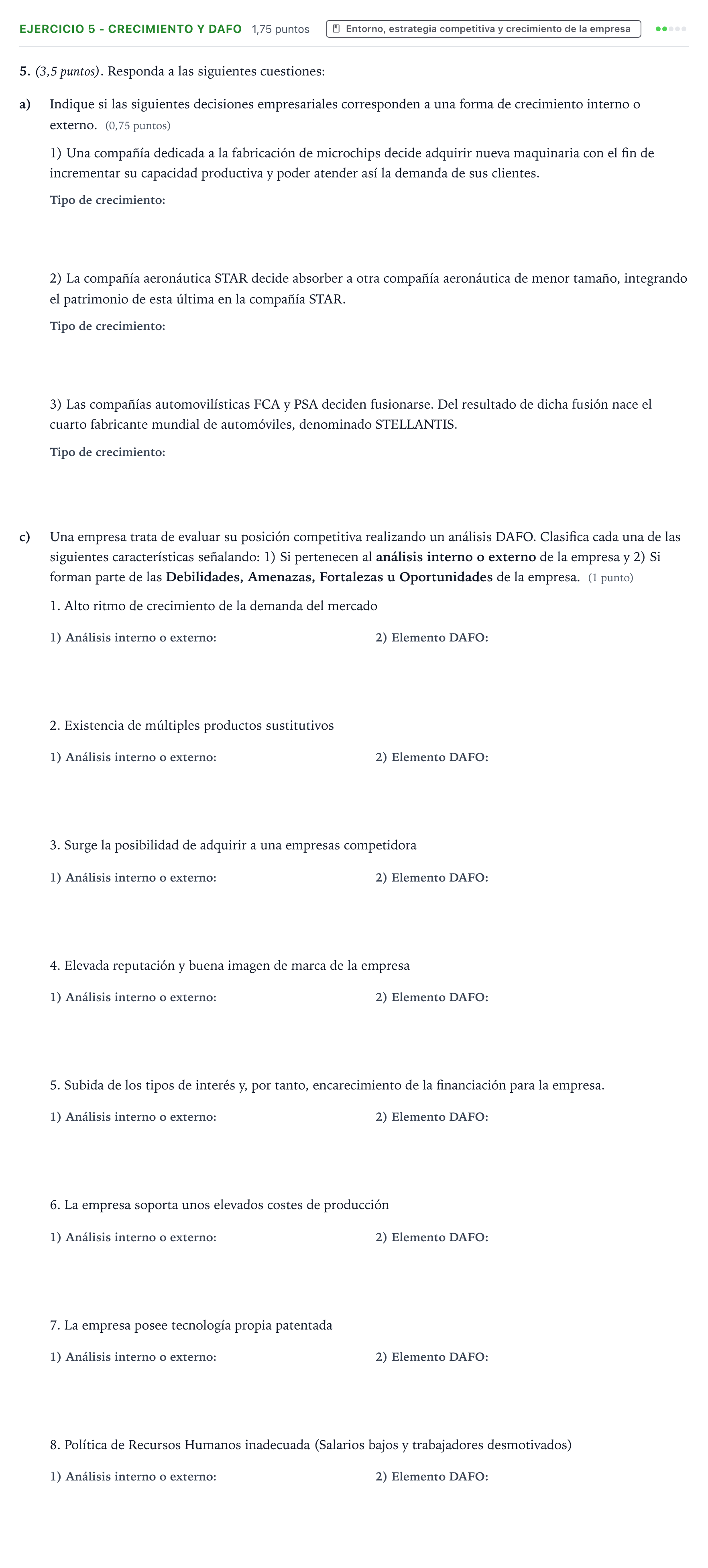 Enunciado: Ejercicio 5 - Crecimiento y DAFO · Empresa y Diseño de Modelos de Negocio PAU Aragón Ordinaria 2022