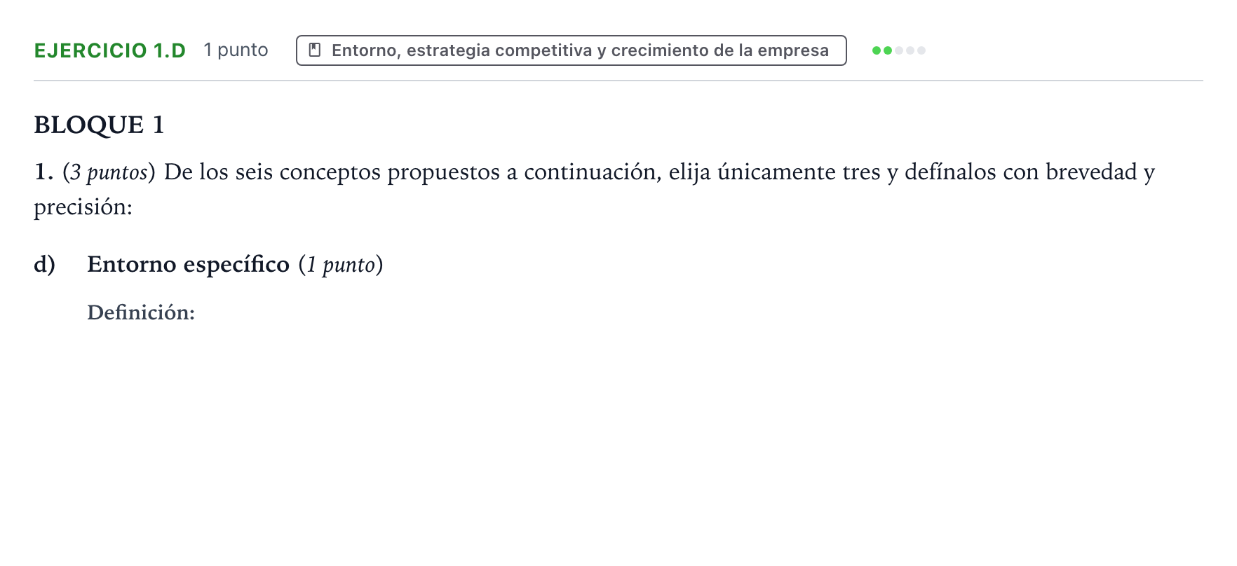 Enunciado: Ejercicio 1.d · Empresa y Diseño de Modelos de Negocio PAU Aragón Ordinaria 2022