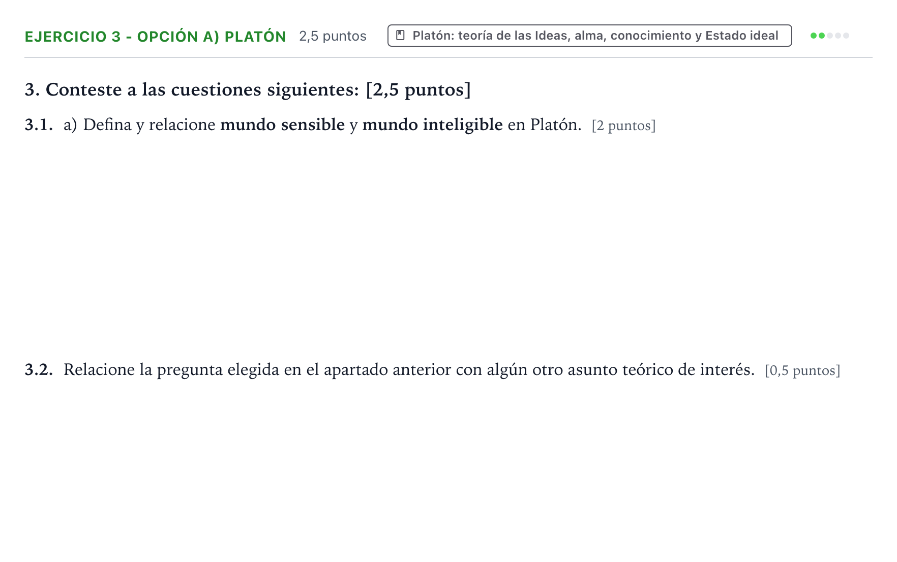 Enunciado: Ejercicio 3 - Opción a) Platón · Historia de la Filosofía PAU Aragón Extraordinaria 2022