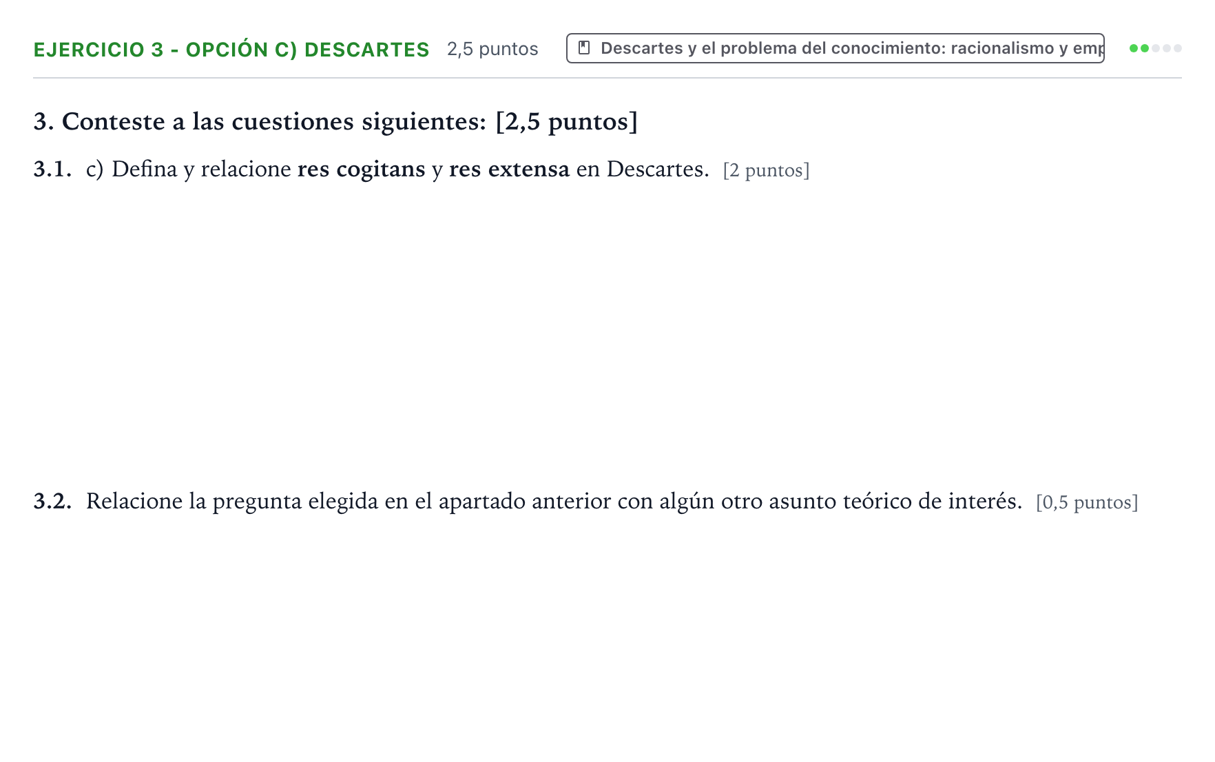 Enunciado: Ejercicio 3 - Opción c) Descartes · Historia de la Filosofía PAU Aragón Extraordinaria 2022