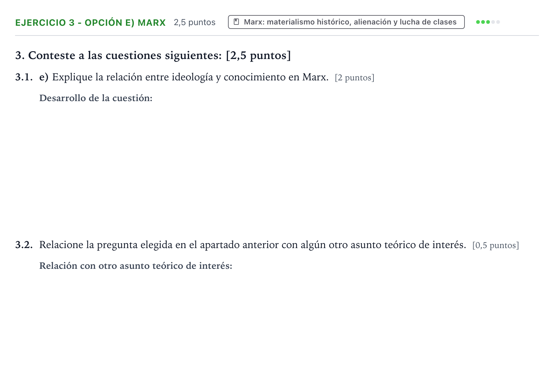 Enunciado: Ejercicio 3 - Opción e) Marx · Historia de la Filosofía PAU Aragón Extraordinaria 2022
